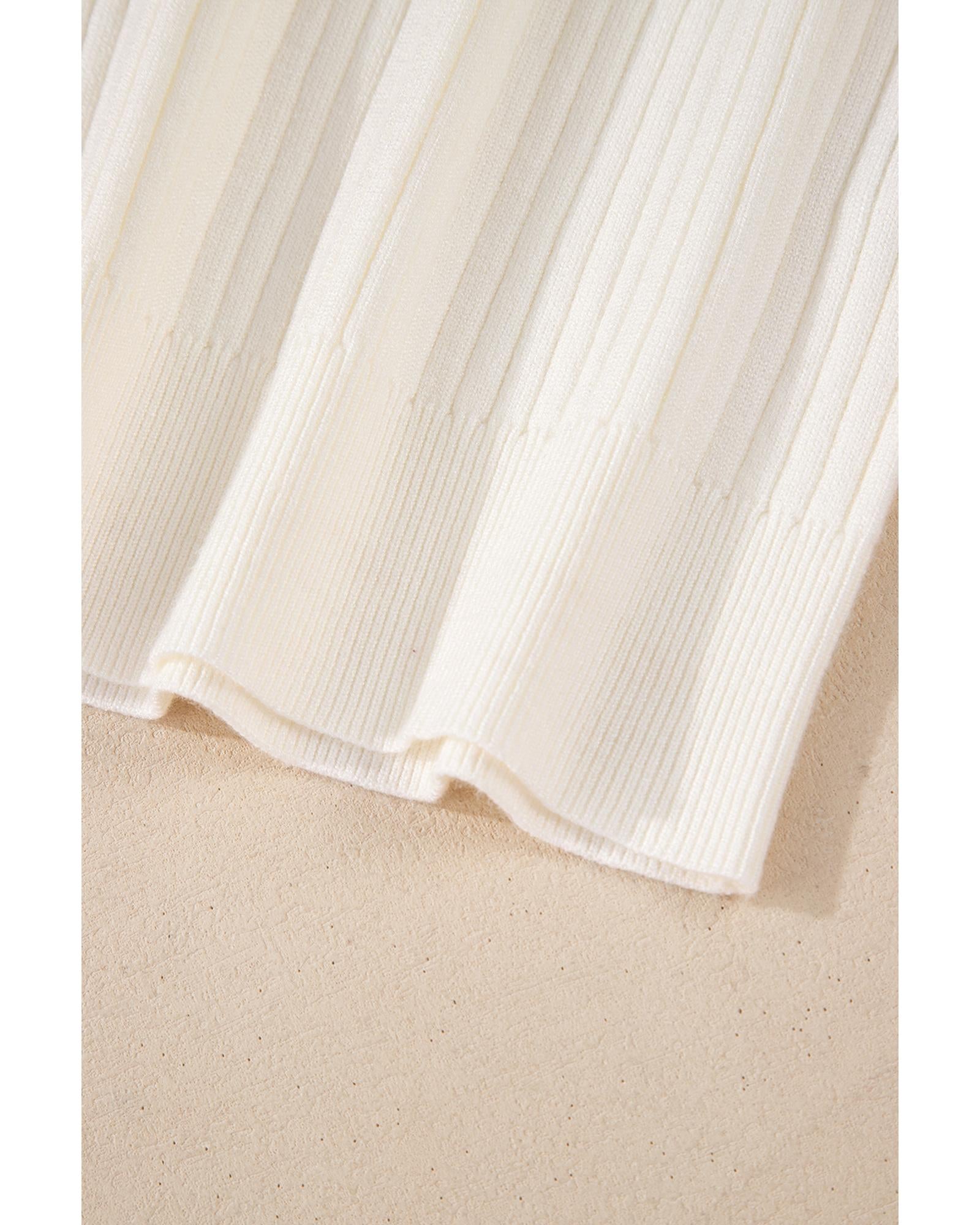 White Ribbed Knit High Neck Sweater Vest - L 5