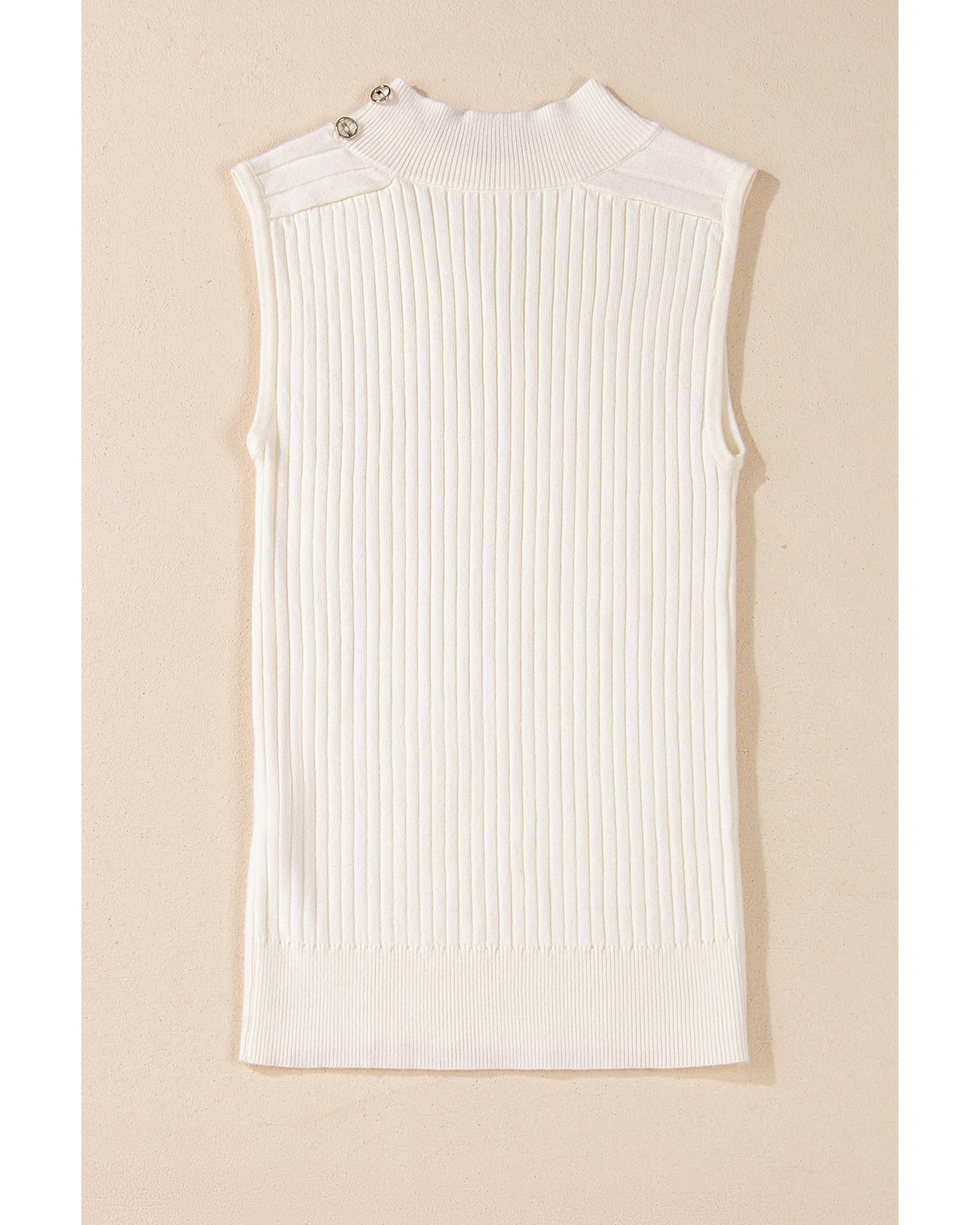 White Ribbed Knit High Neck Sweater Vest - L 7
