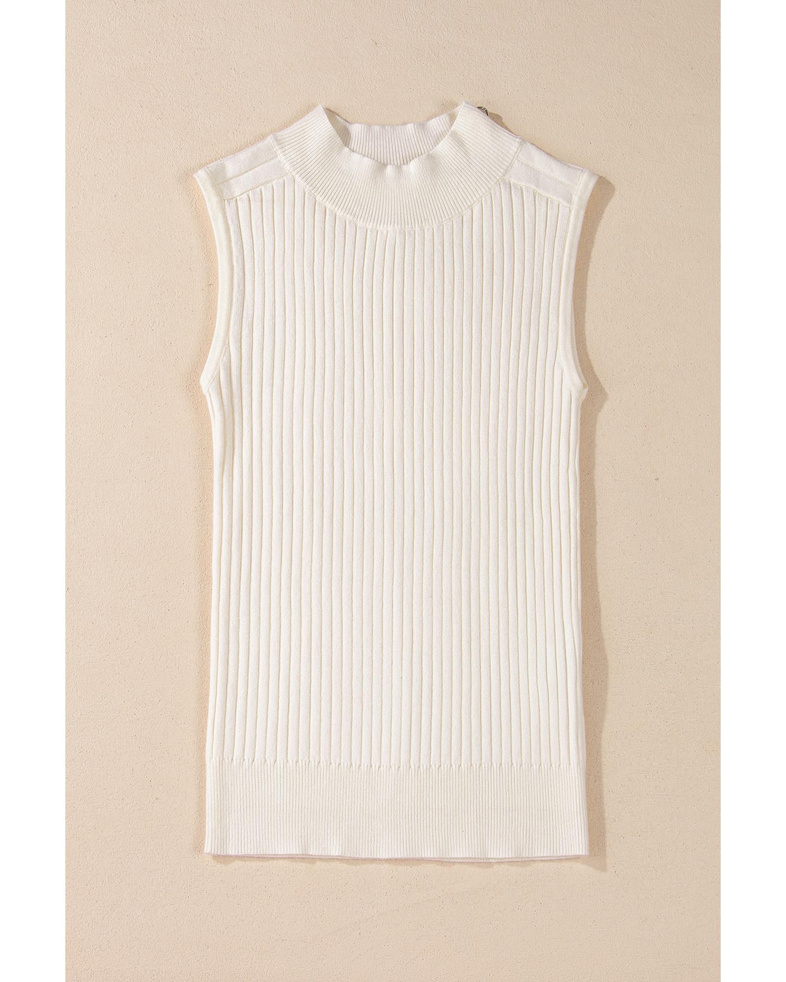 White Ribbed Knit High Neck Sweater Vest - XL 6