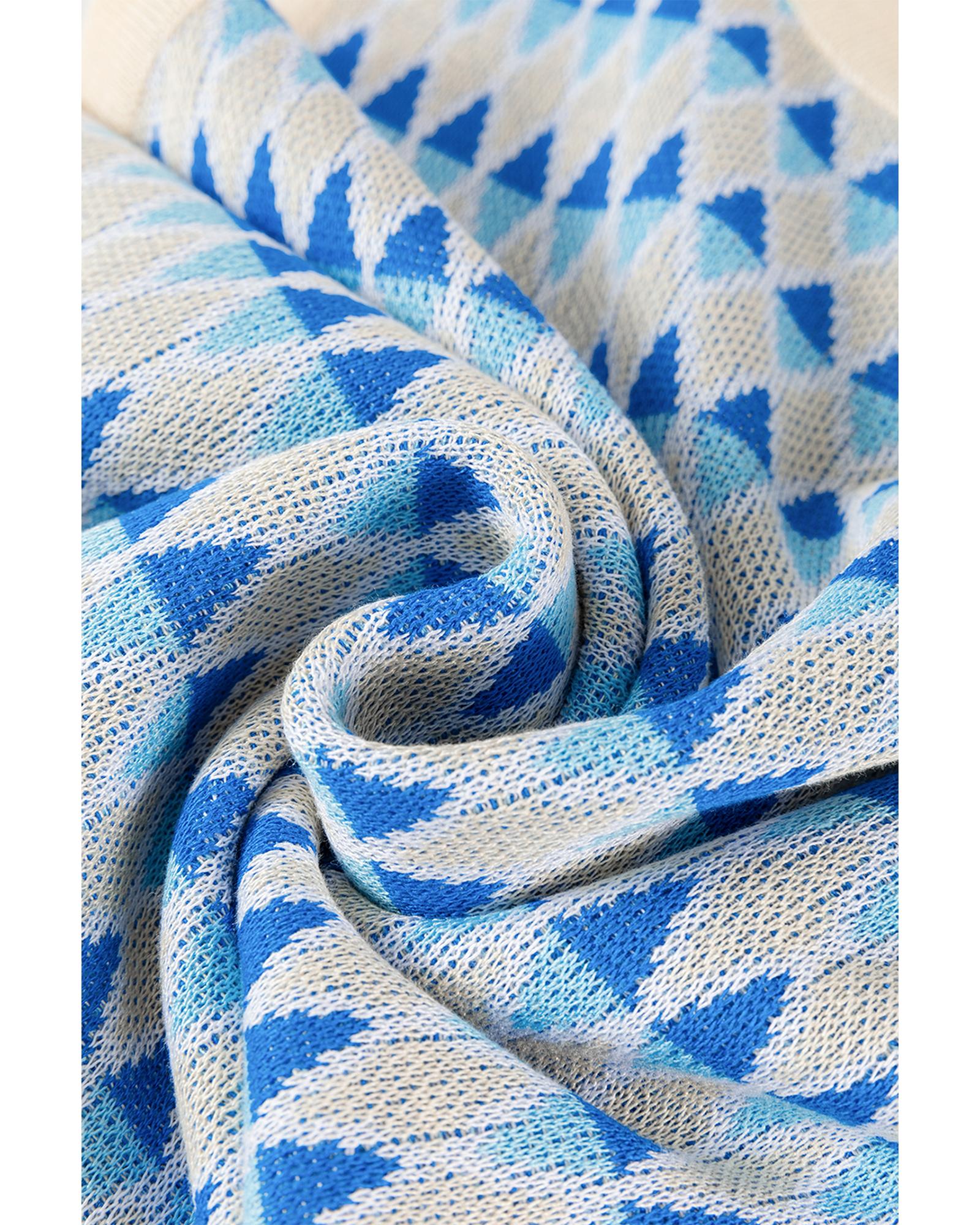 Sky Blue Stripe Geometric Print Round Neck Slim Fit Sweater Vest - XL 8