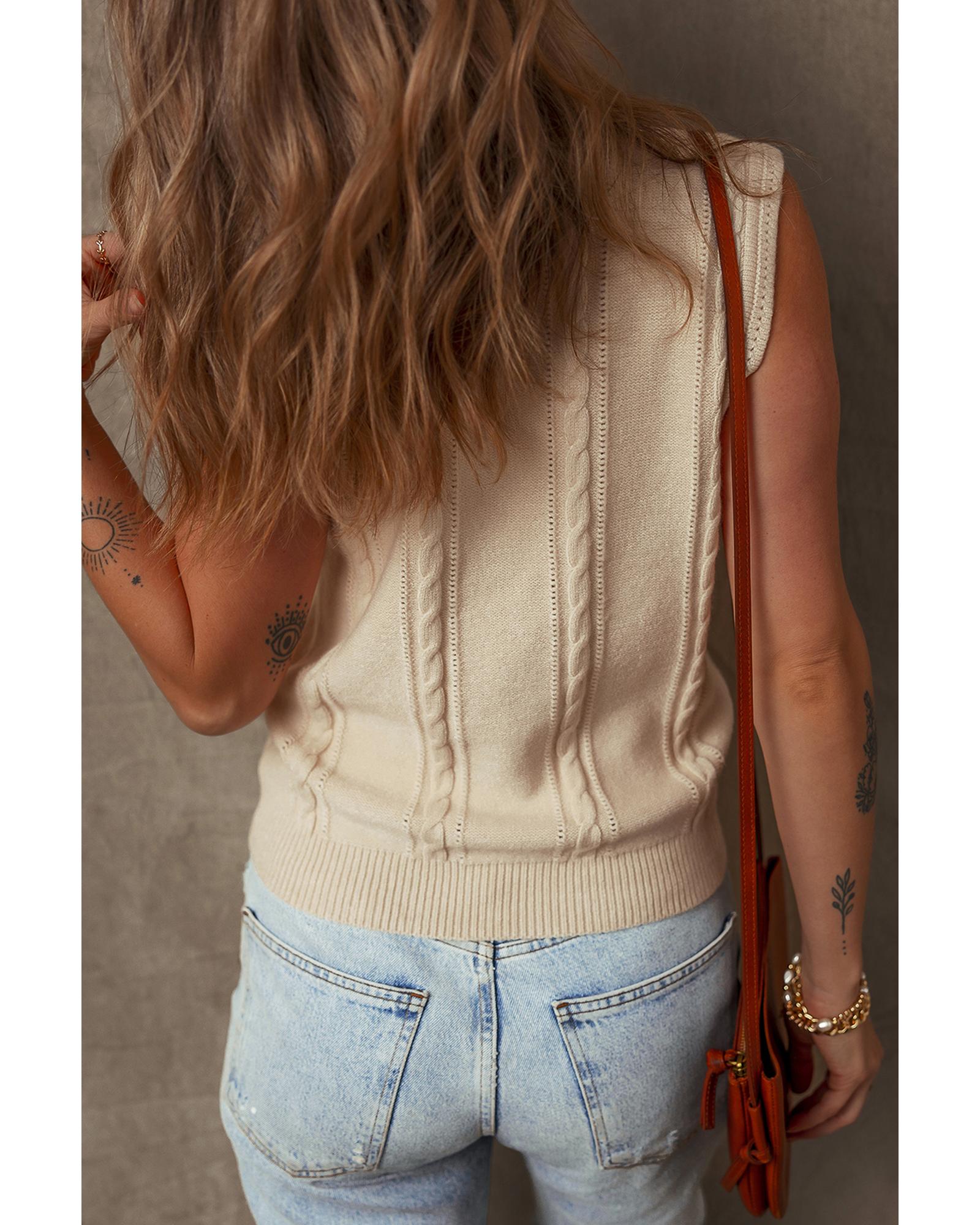 Jet Stream Embroidered Floral Cable Knit Sweater Vest - XL 4