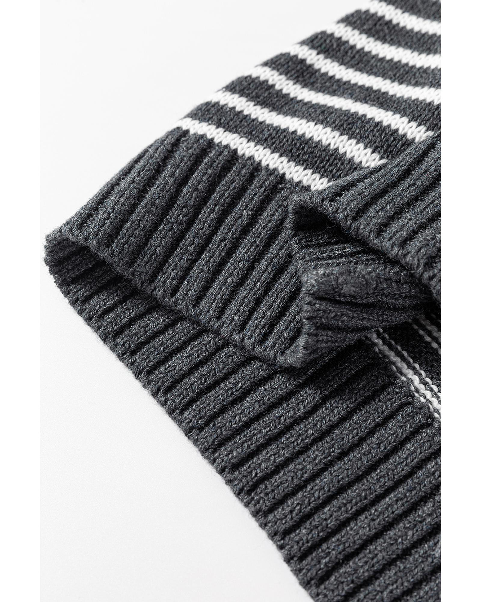 Gray Stripe Collared V Neck Sweater Vest with Pockets - L 7