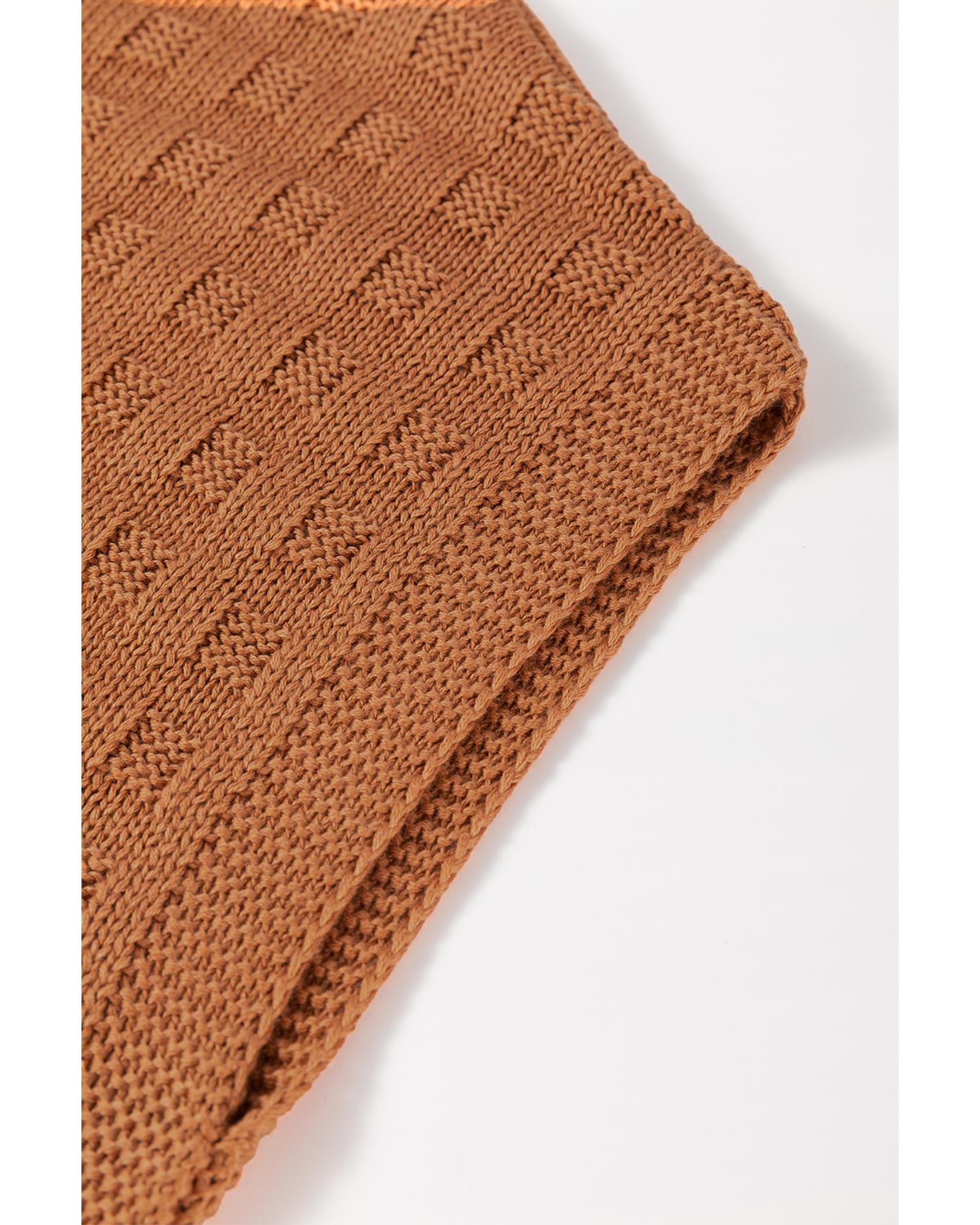 Camel Round Neck Textured Knit Sweater Vest - M 5