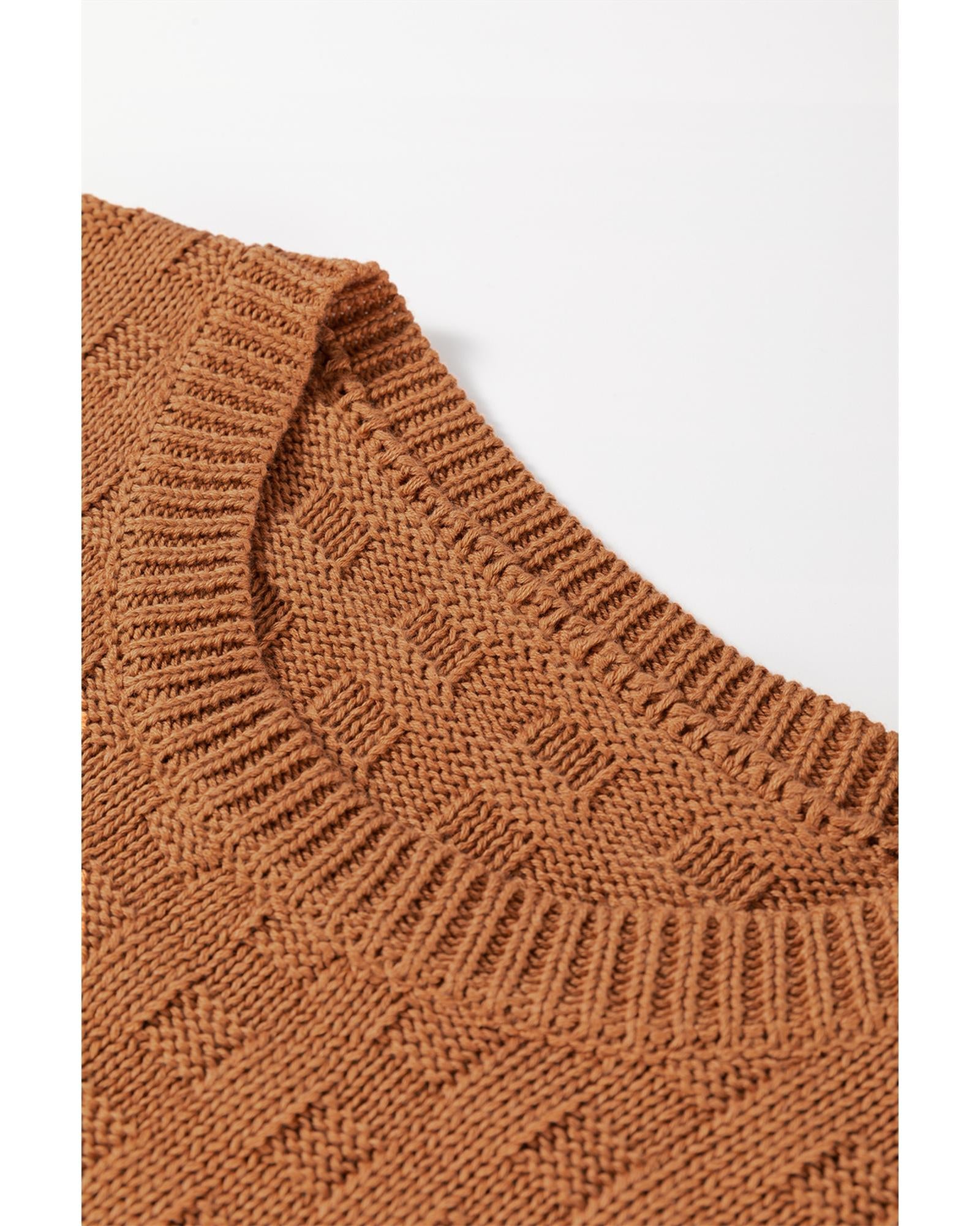 Camel Round Neck Textured Knit Sweater Vest - S 3