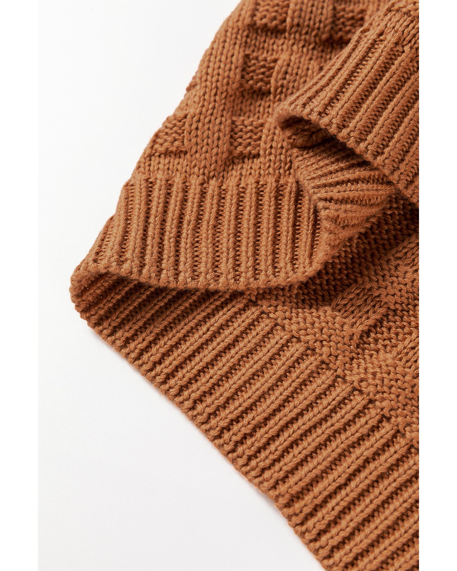 Camel Round Neck Textured Knit Sweater Vest - S 6