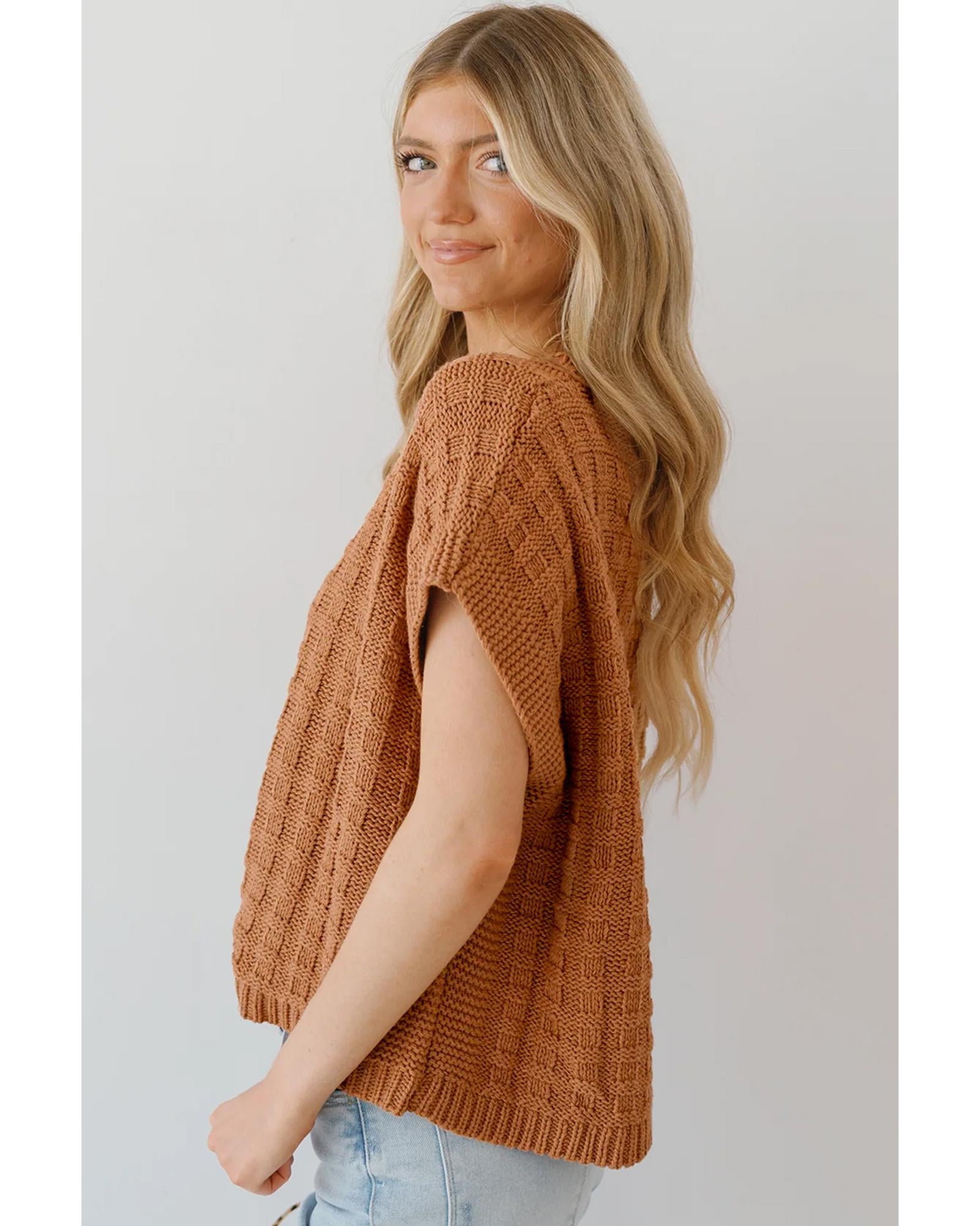 Camel Round Neck Textured Knit Sweater Vest - XL 7