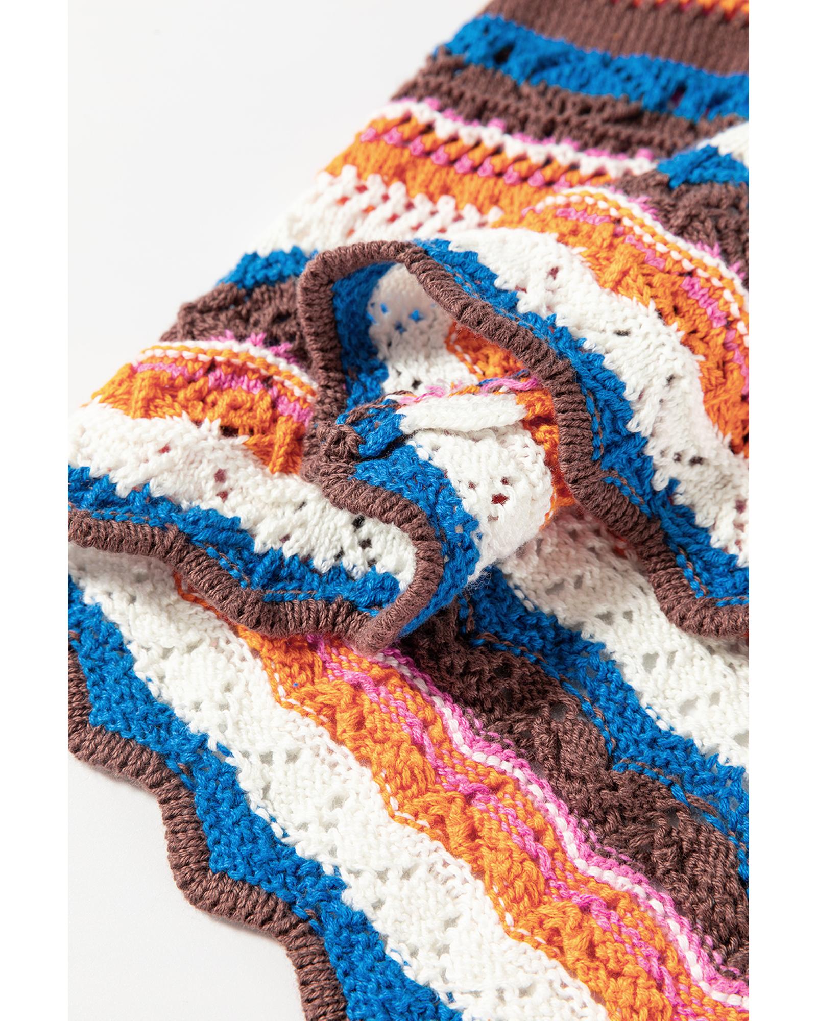 Dark Blue Striped Textured Knit Crew Neck Sweater Vest - L 7