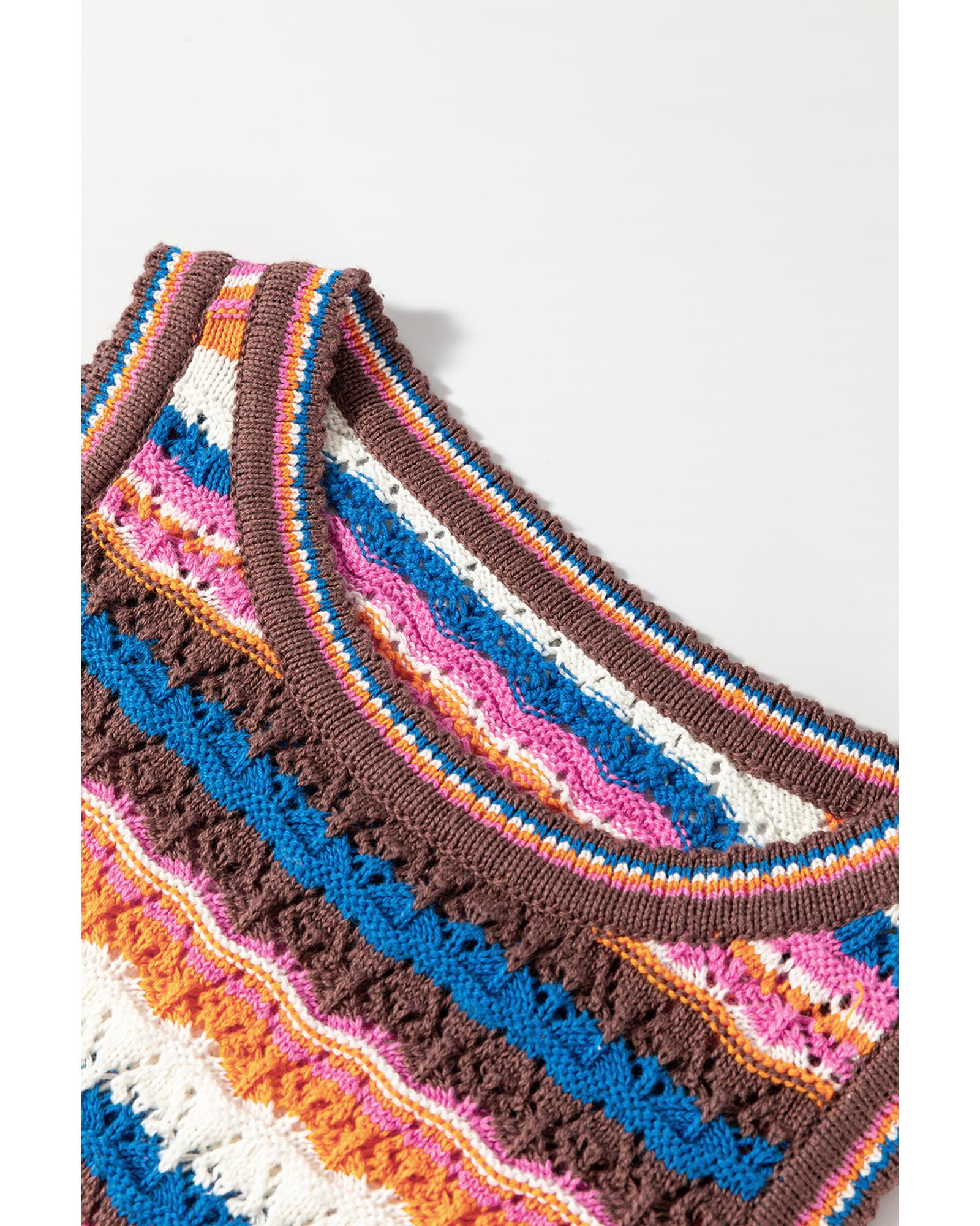 Dark Blue Striped Textured Knit Crew Neck Sweater Vest - XL 5