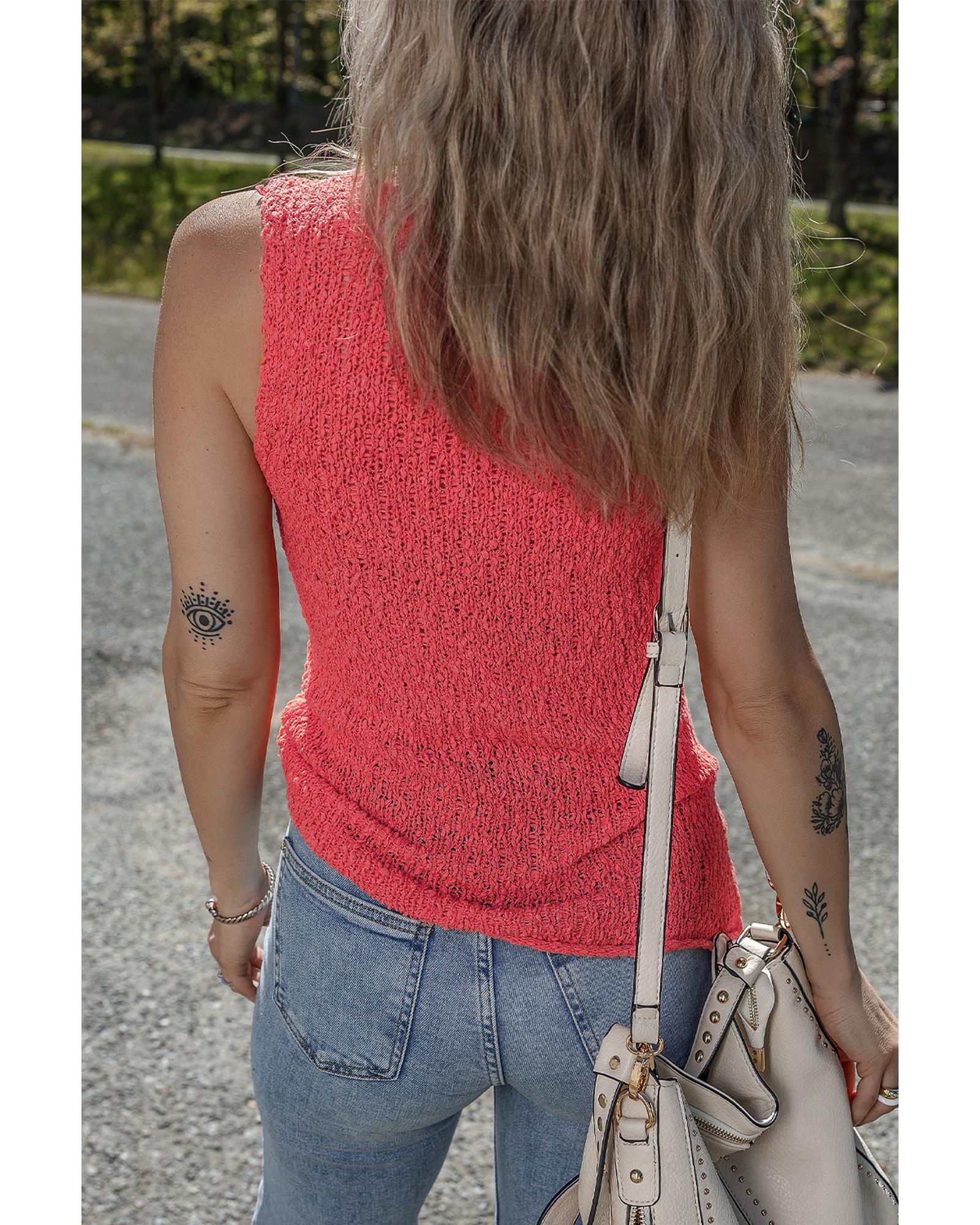 Flamingo Textured Knit U Neck Slim Fit Sweater Vest - XL