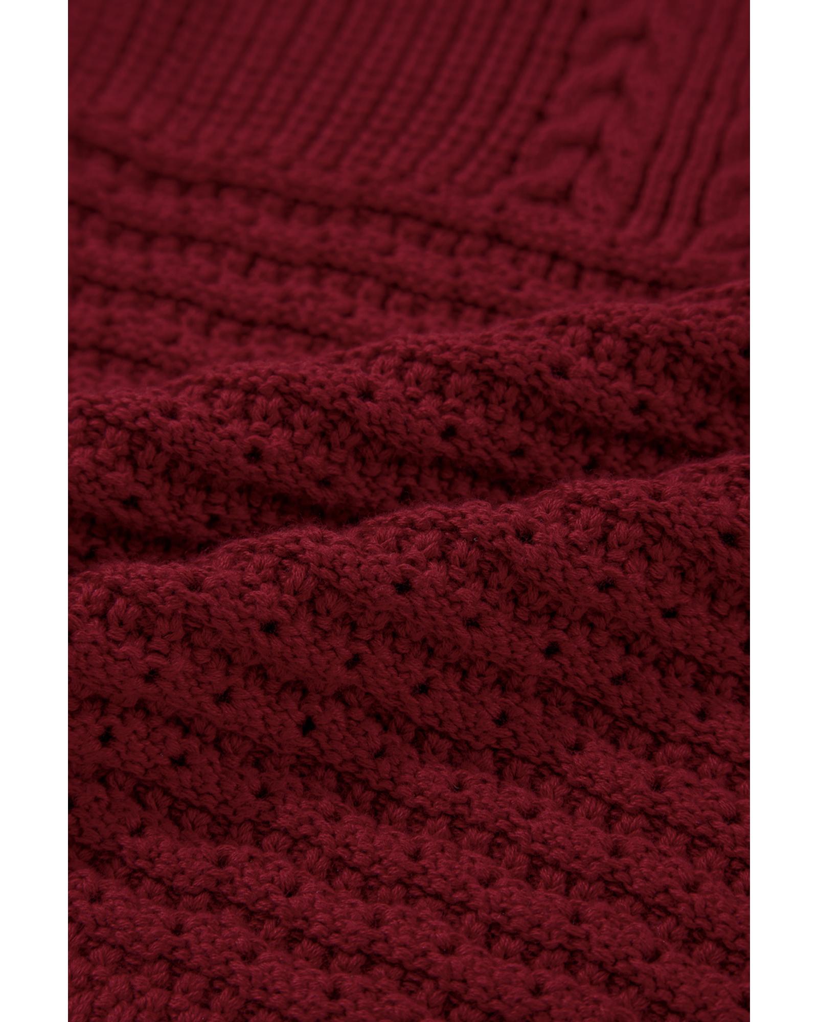Burgundy Cable Knit Pointelle Slim Fit V Neck Sweater Vest - M 7