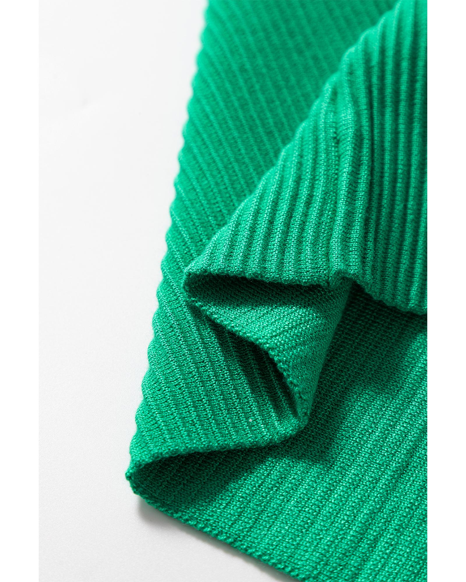 Dark Green Ribbed Criss Cross Halter Neck Sheath Sweater Tank Top - L 7