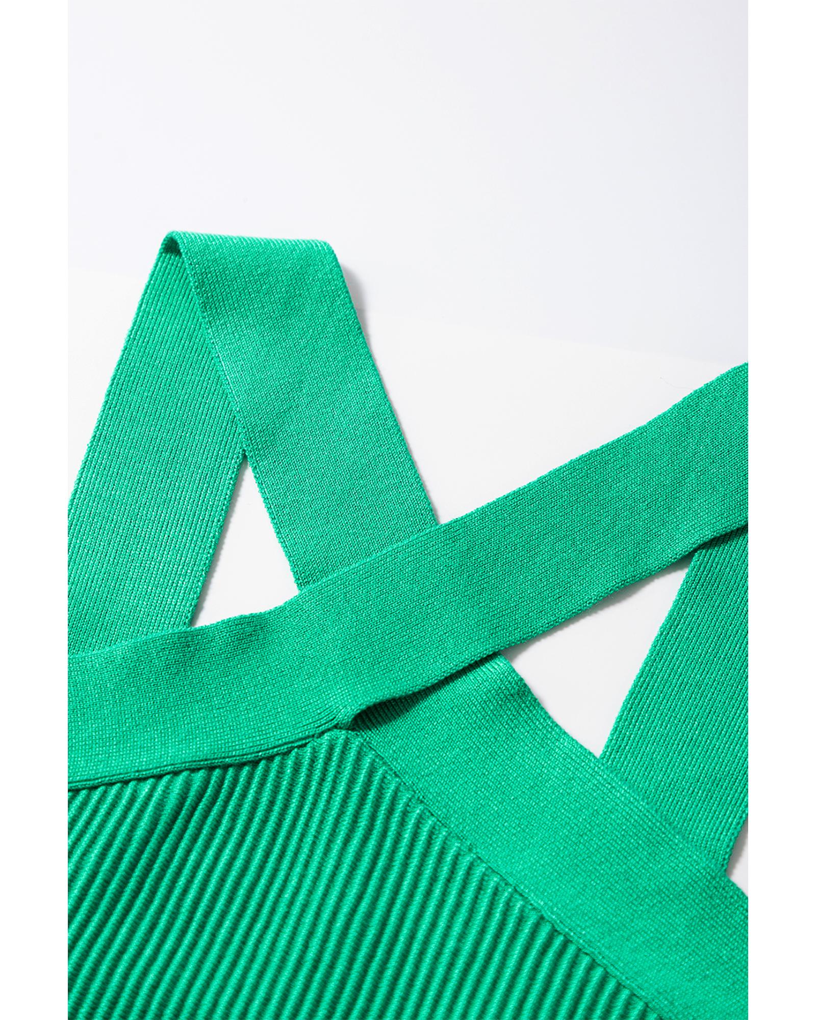 Dark Green Ribbed Criss Cross Halter Neck Sheath Sweater Tank Top - XL 4