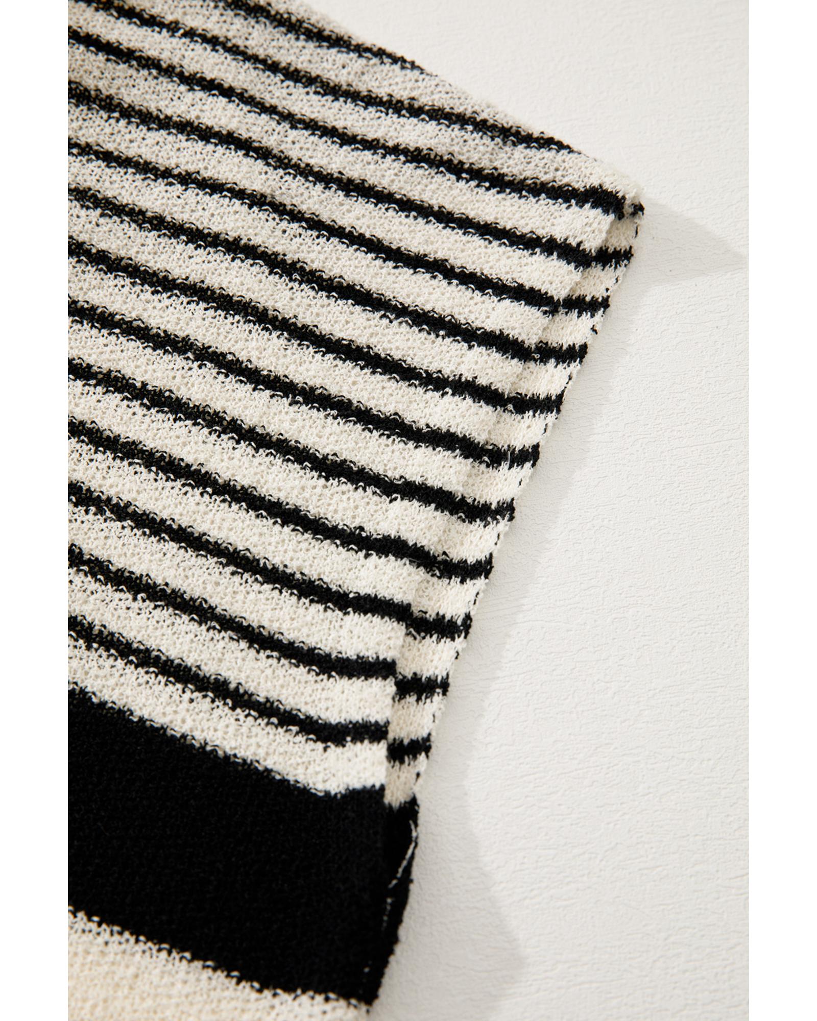 Black white Striped O Neck Sweater Vest - XL 6