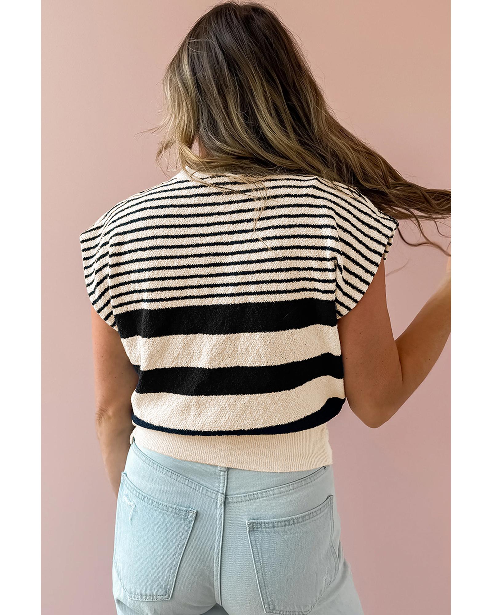 Black white Striped O Neck Sweater Vest - XL 8