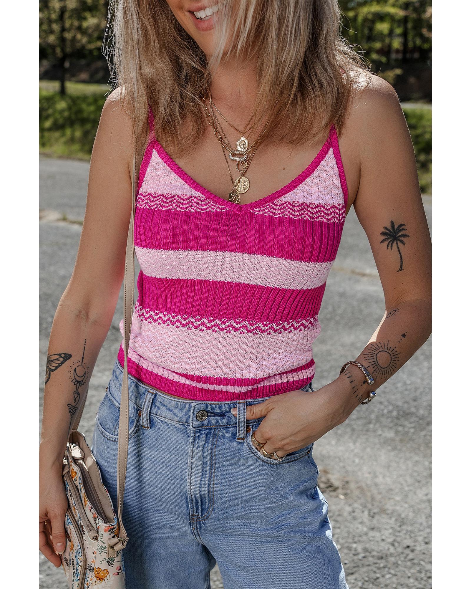 Red Stripe Spaghetti Strap V Neck Sweater Vest - XL 7