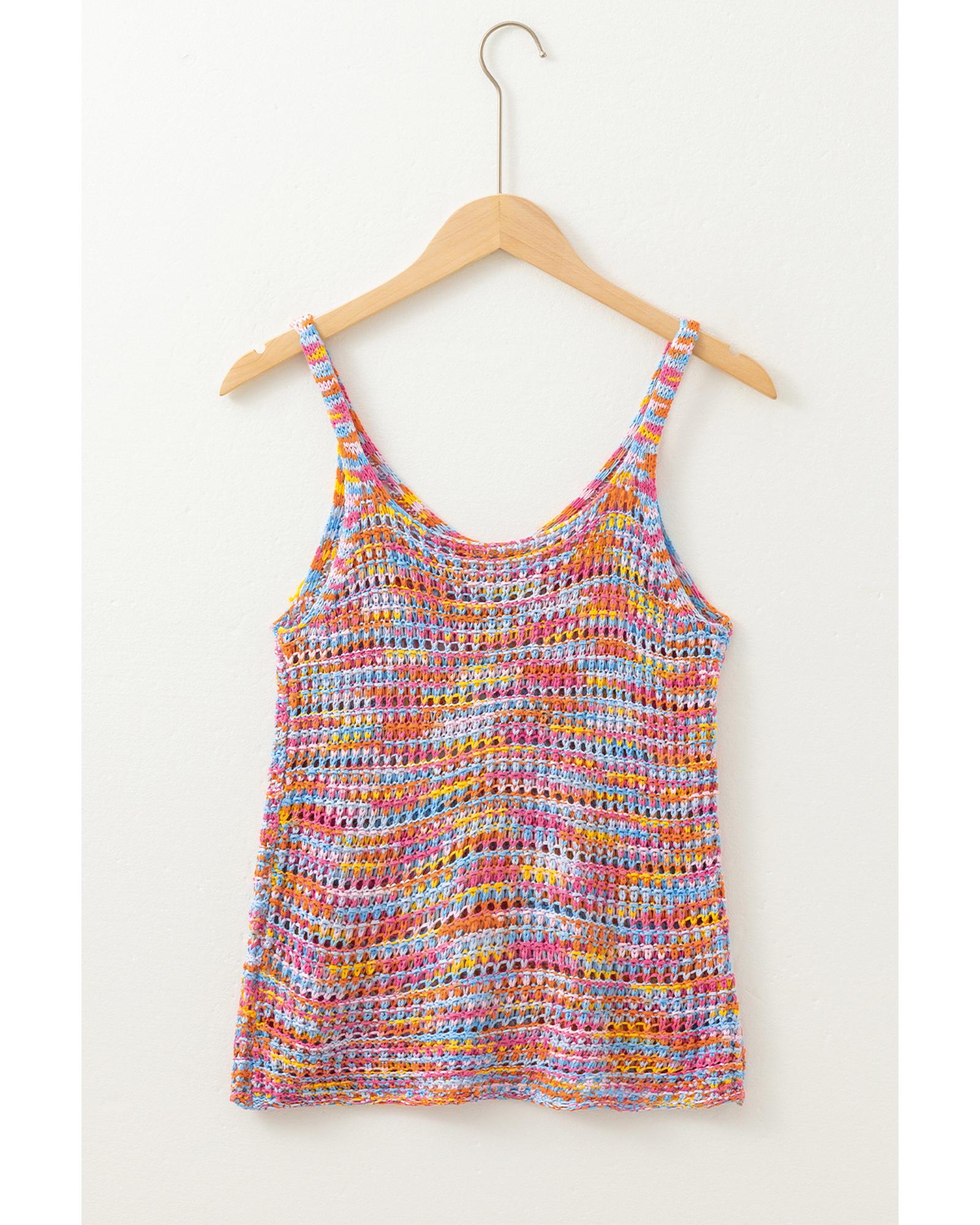 Pink Color Contrast Crochet Loose Fit Sweater Vest - M