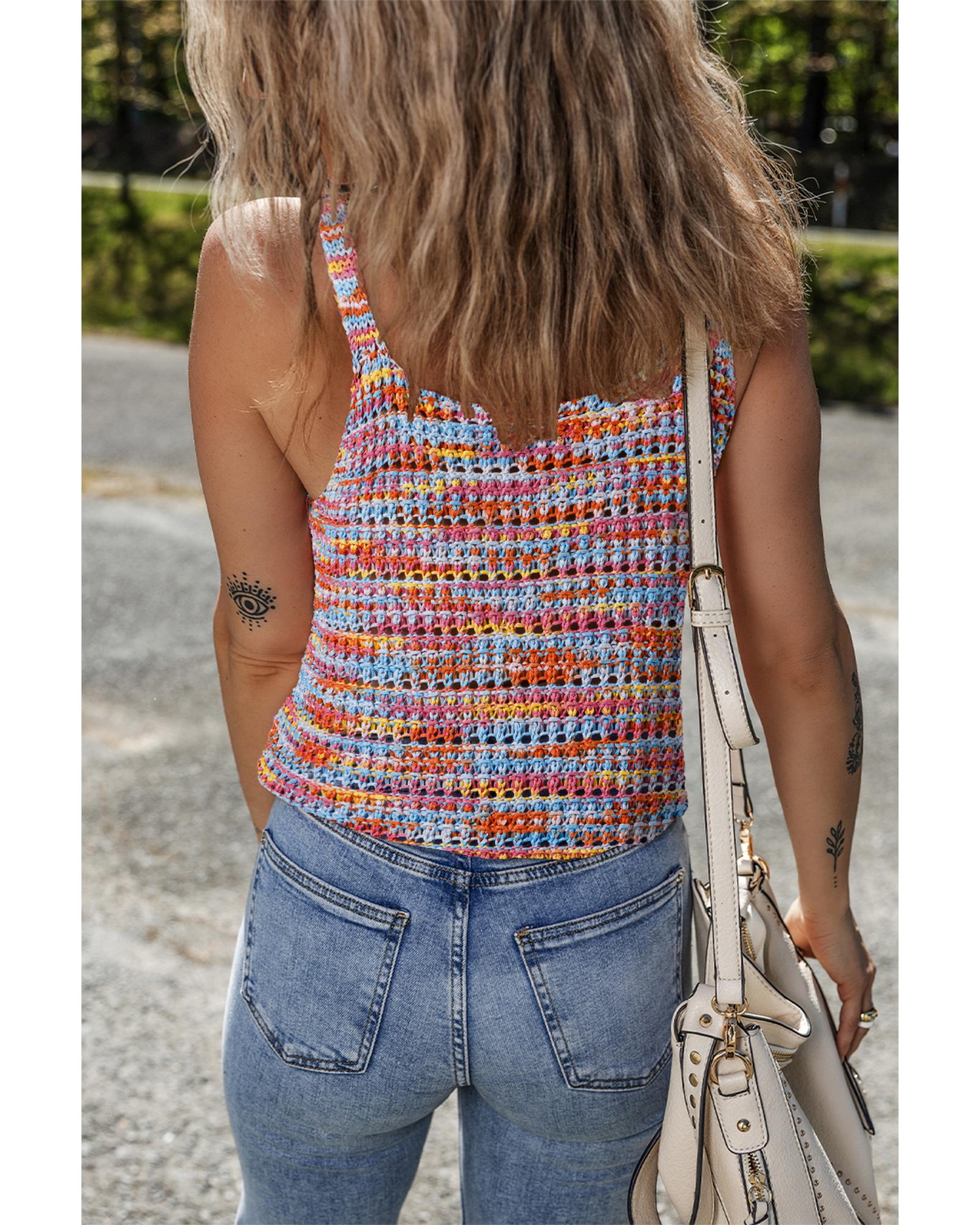 Pink Color Contrast Crochet Loose Fit Sweater Vest - S 4