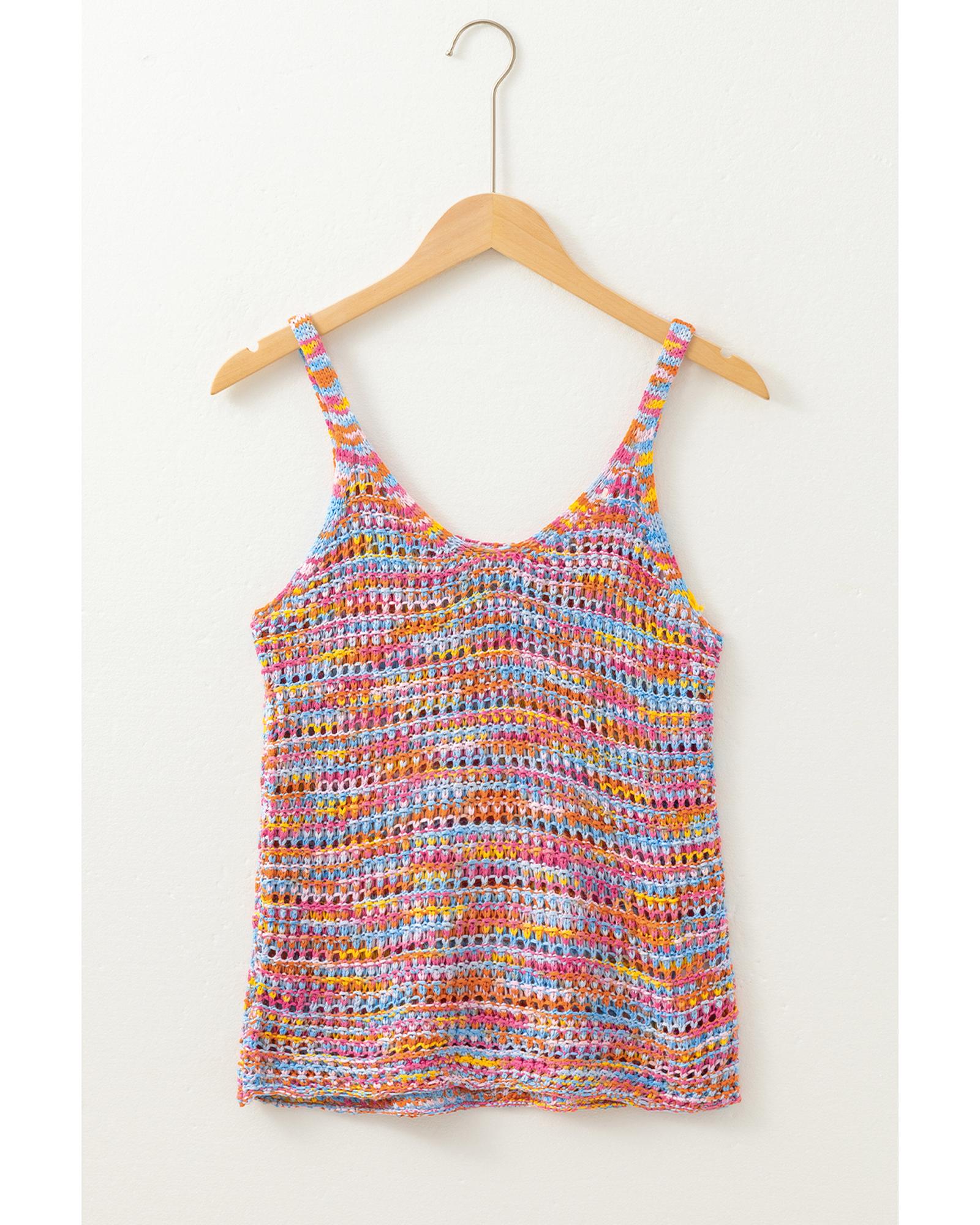 Pink Color Contrast Crochet Loose Fit Sweater Vest - XL 5