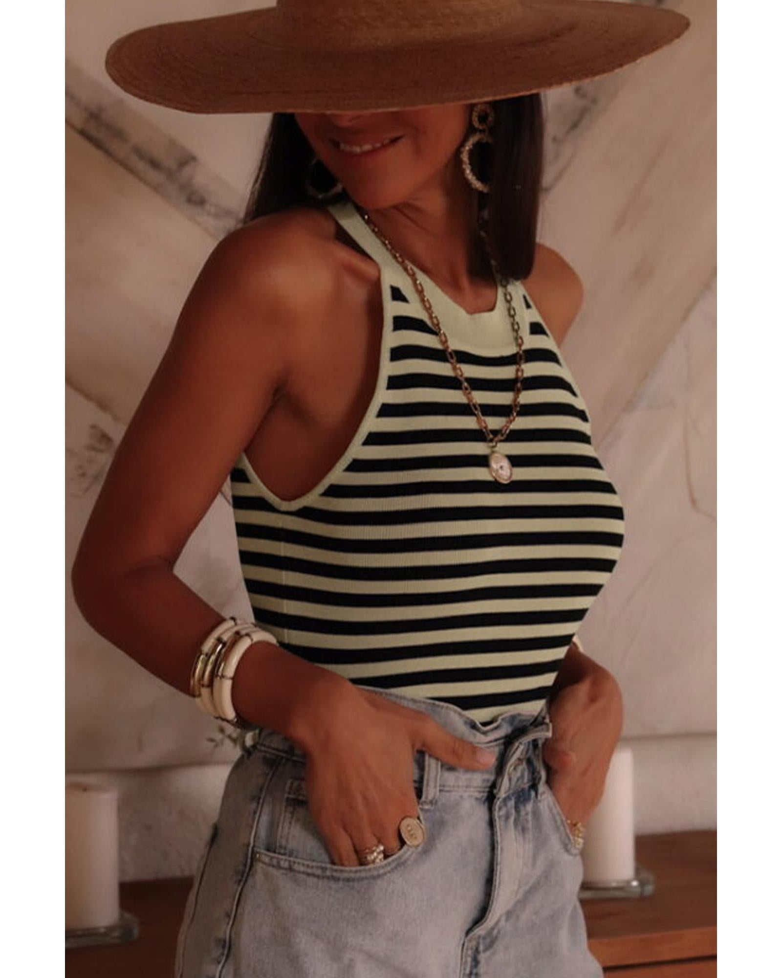 Black Stripe Crew Neck Slim Fit Sweater Vest - L