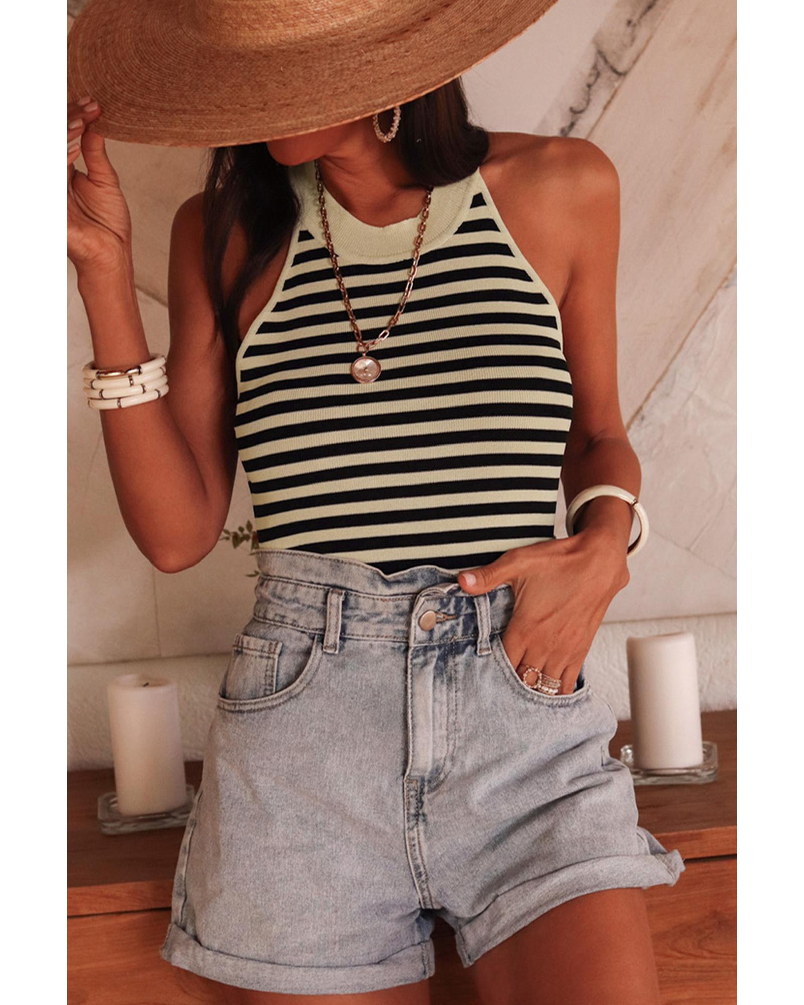 Black Stripe Crew Neck Slim Fit Sweater Vest - M