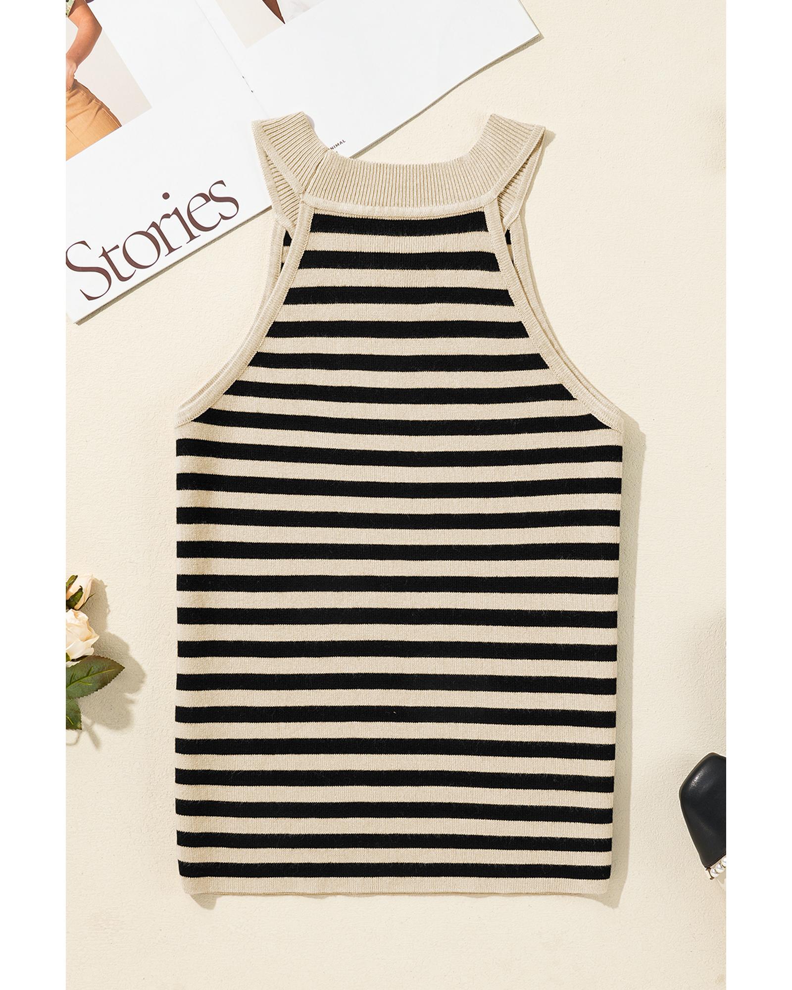 Black Stripe Crew Neck Slim Fit Sweater Vest - S 5