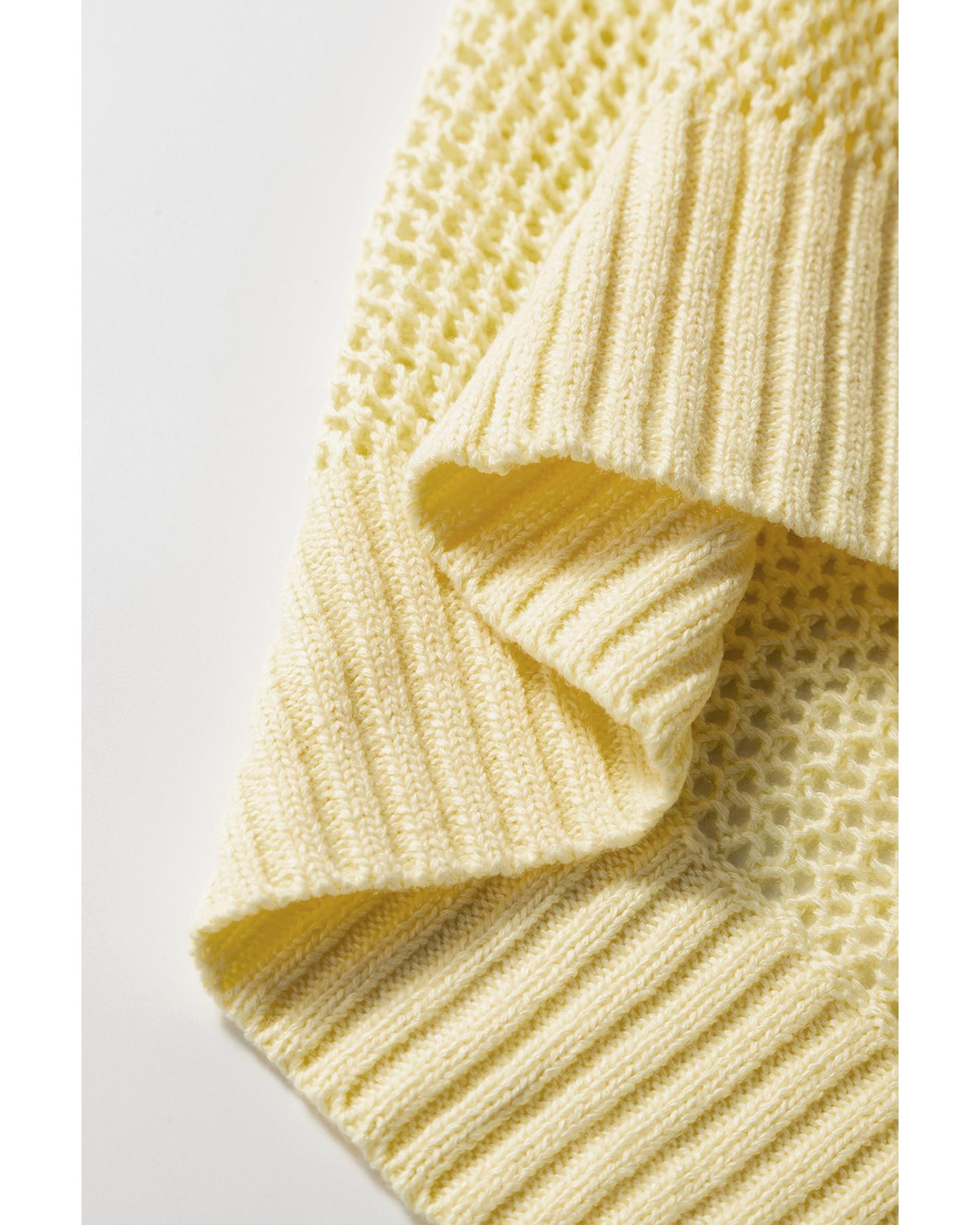 Yellow Solid Color Hollowed Knit Round Neck Sweater Vest - L 4