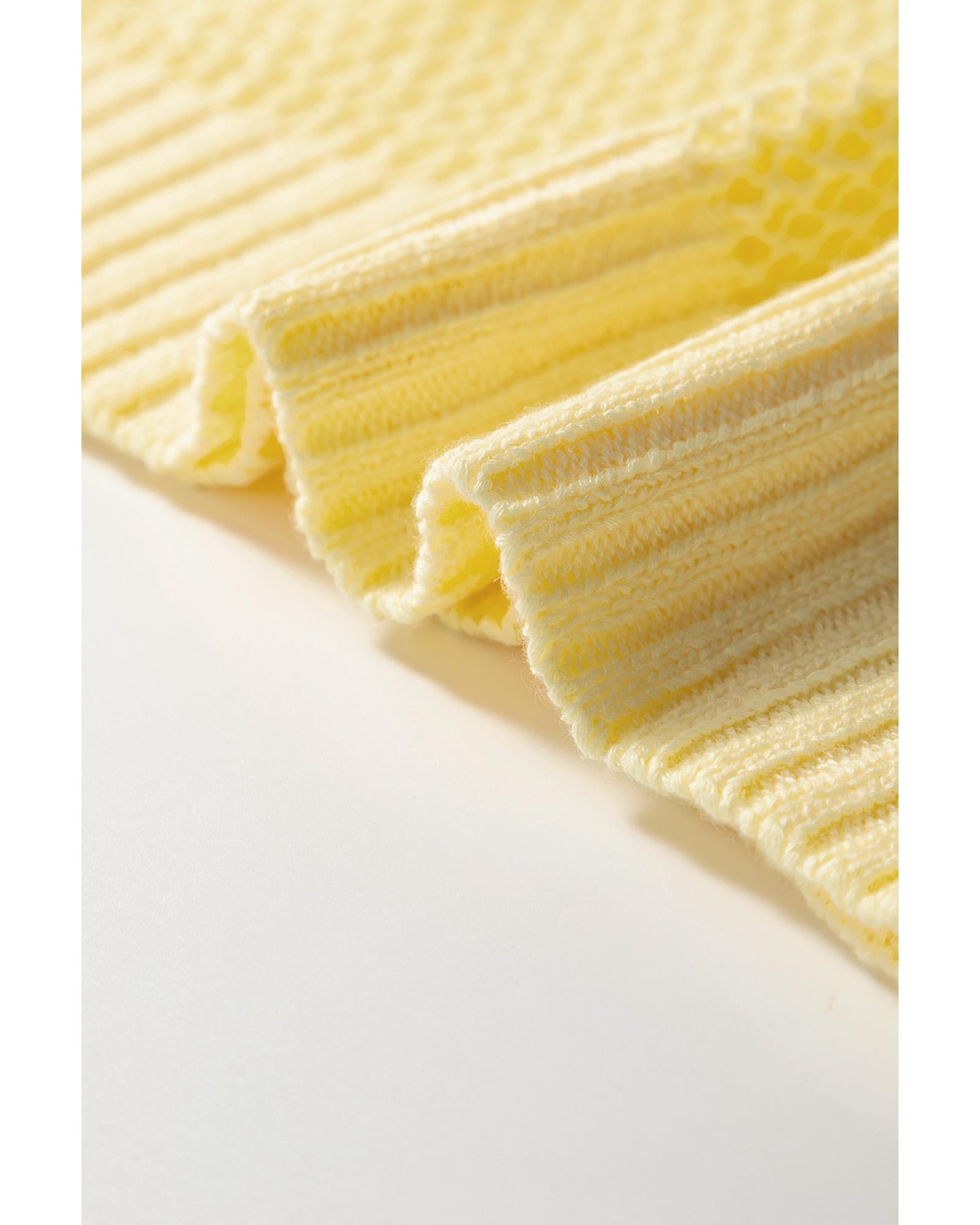 Yellow Solid Color Hollowed Knit Round Neck Sweater Vest - L 5