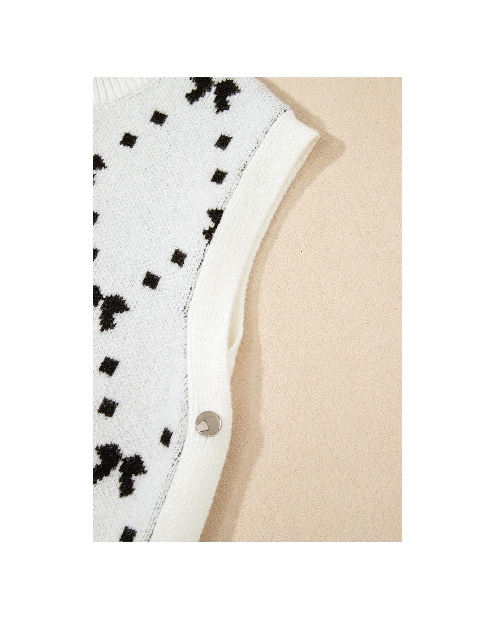 White Bow Pattern Buttoned Side Cropped Sweater Vest - XL 7