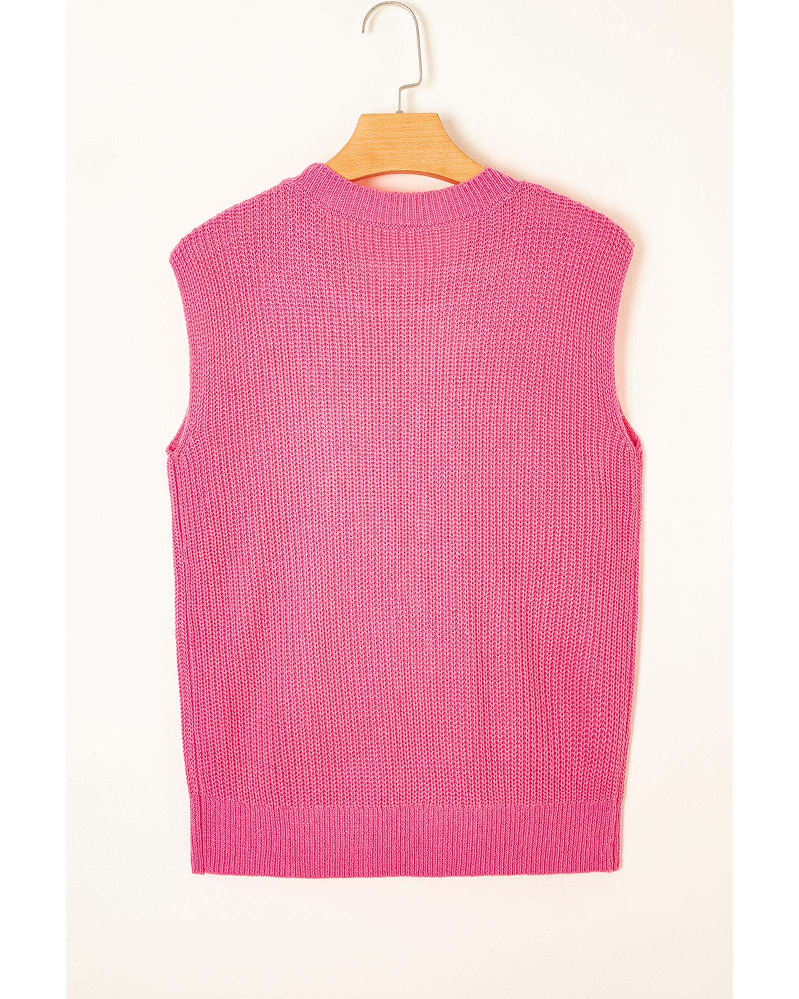 Bright Pink Western Cowboy Embroidery Round Neck Sleeveless Sweater - XL 6
