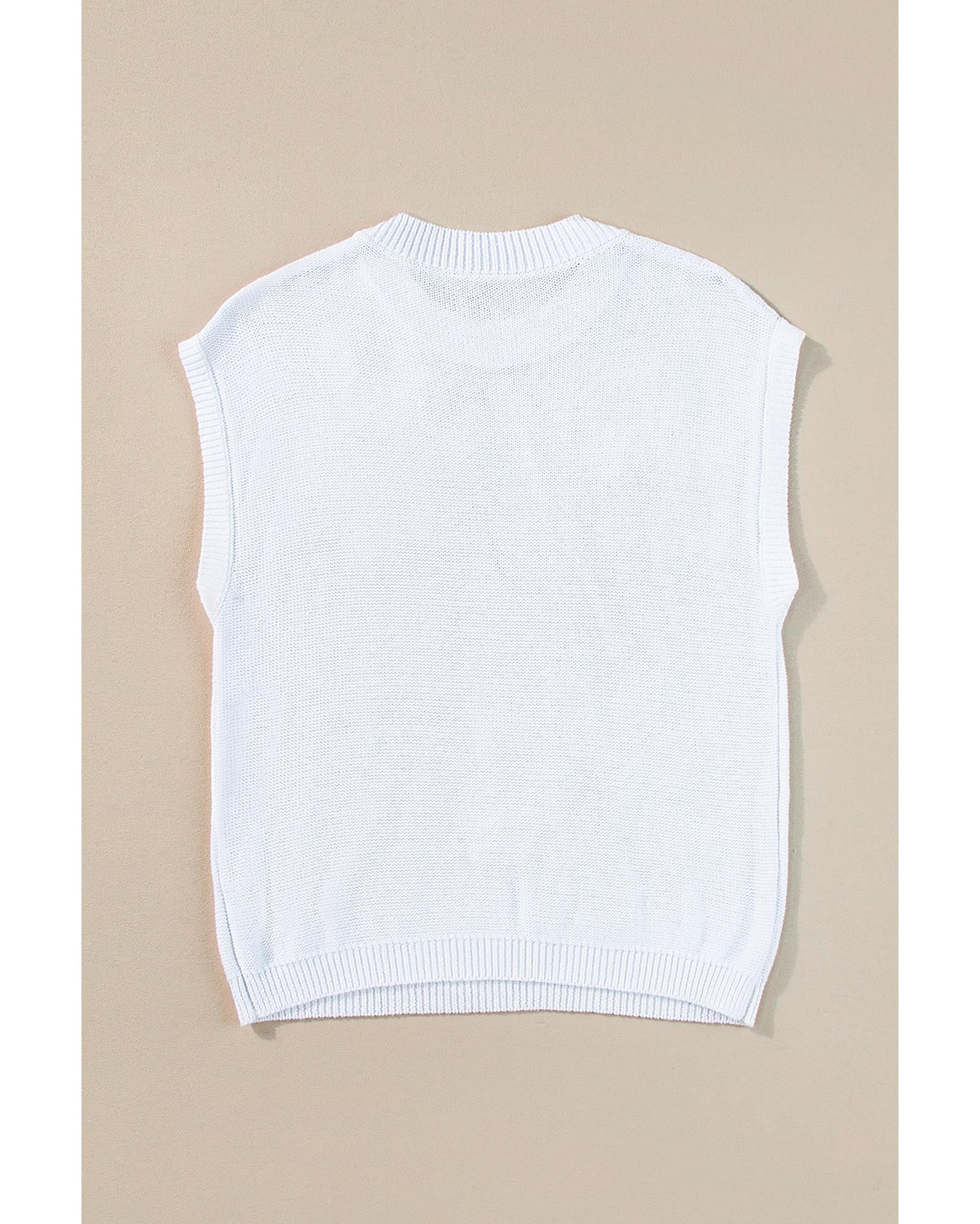 White Multi Crochet Flower Knit Short Sleeve Sweater Tops - XL 8