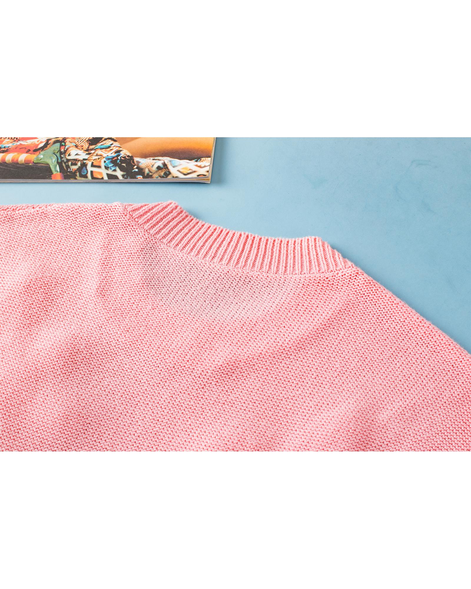 Pink Multi Crochet Flower Knit Short Sleeve Sweater Top - S 8