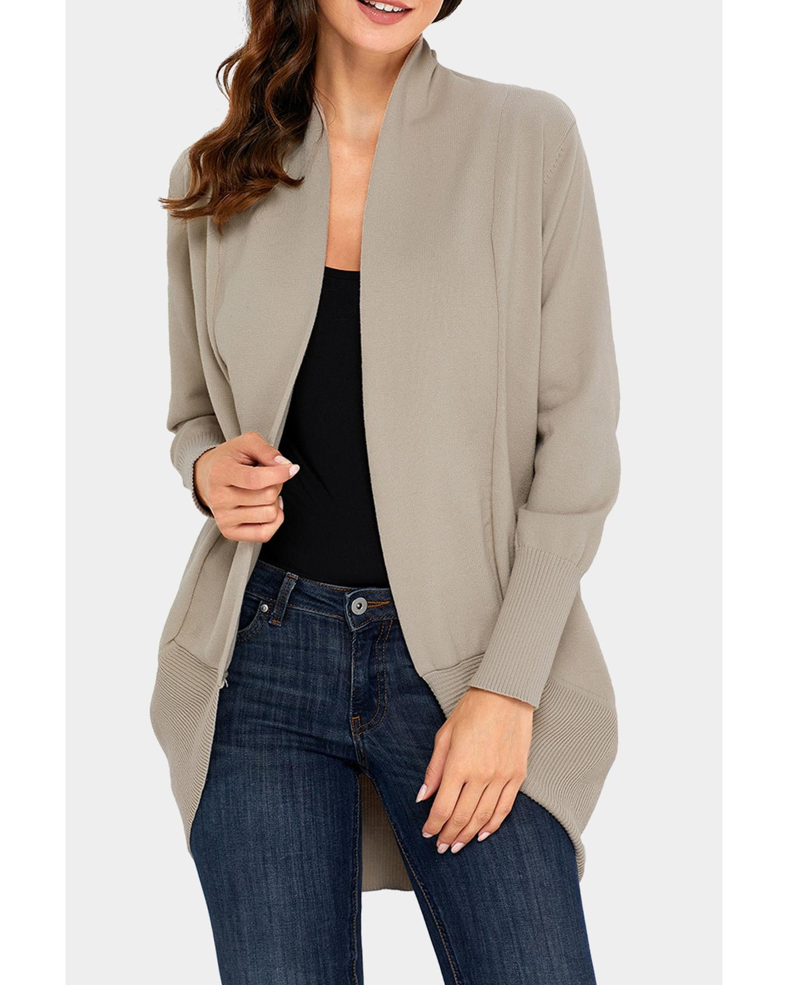 Azura Exchange Khaki Super Soft Long Sleeve Open Cardigan - M 3