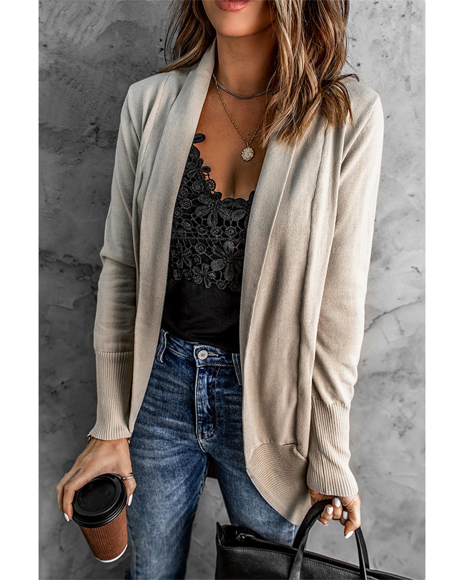 Azura Exchange Khaki Super Soft Long Sleeve Open Cardigan - M 6