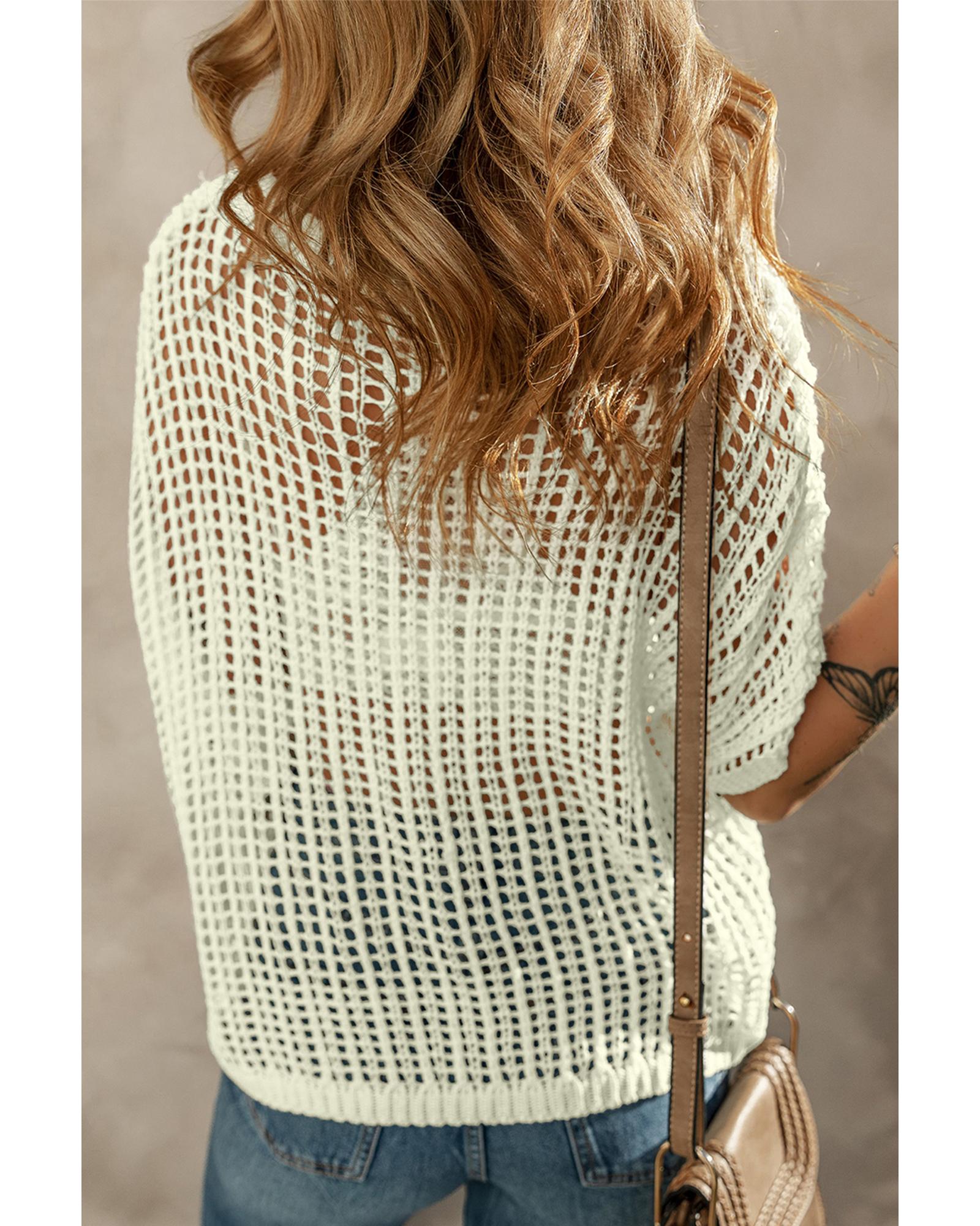 White Crochet Flower Hollow-out Sweater T Shirt - L 4