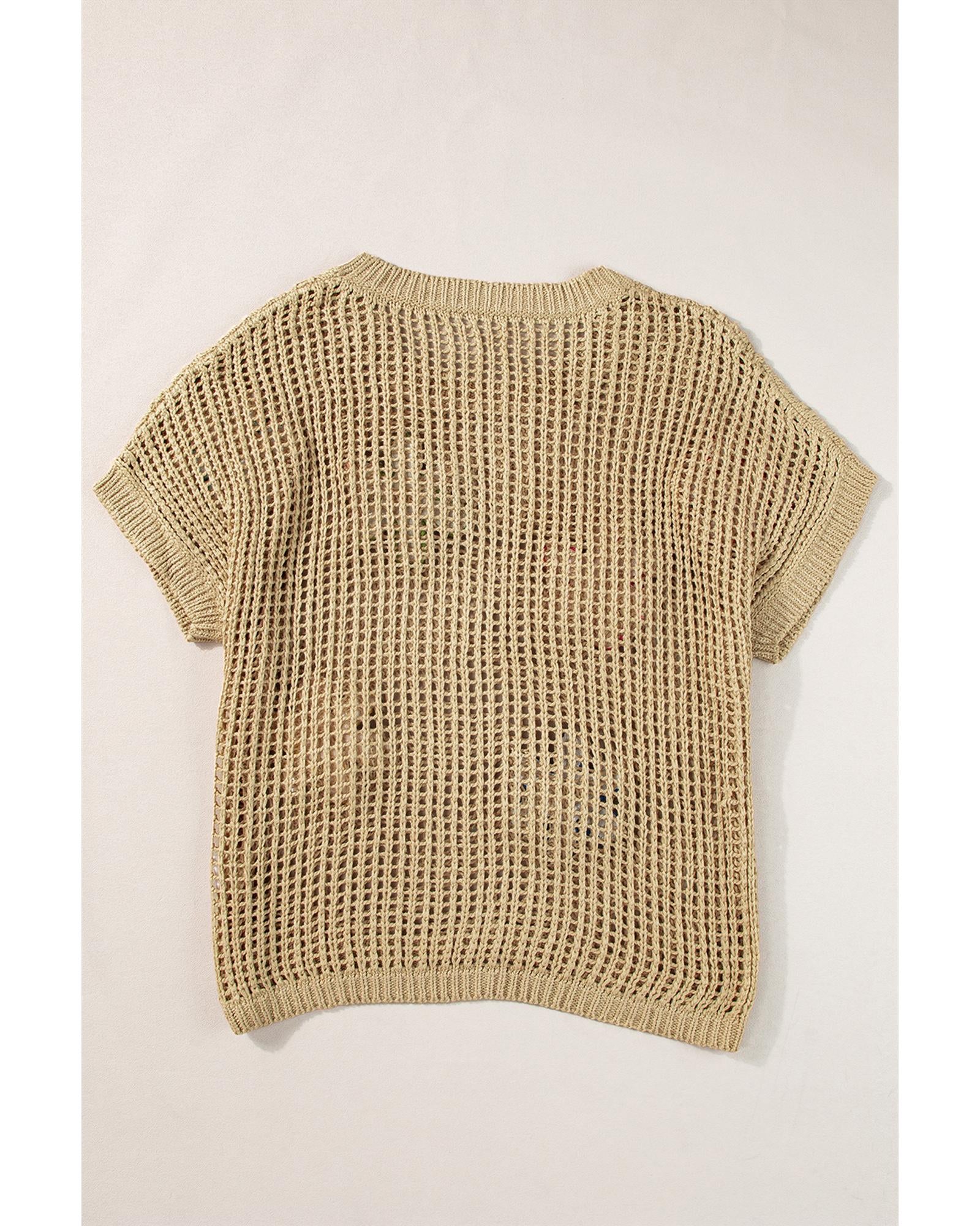 Light French Beige Crochet Flower Hollow-out Sweater T Shirt - S 6