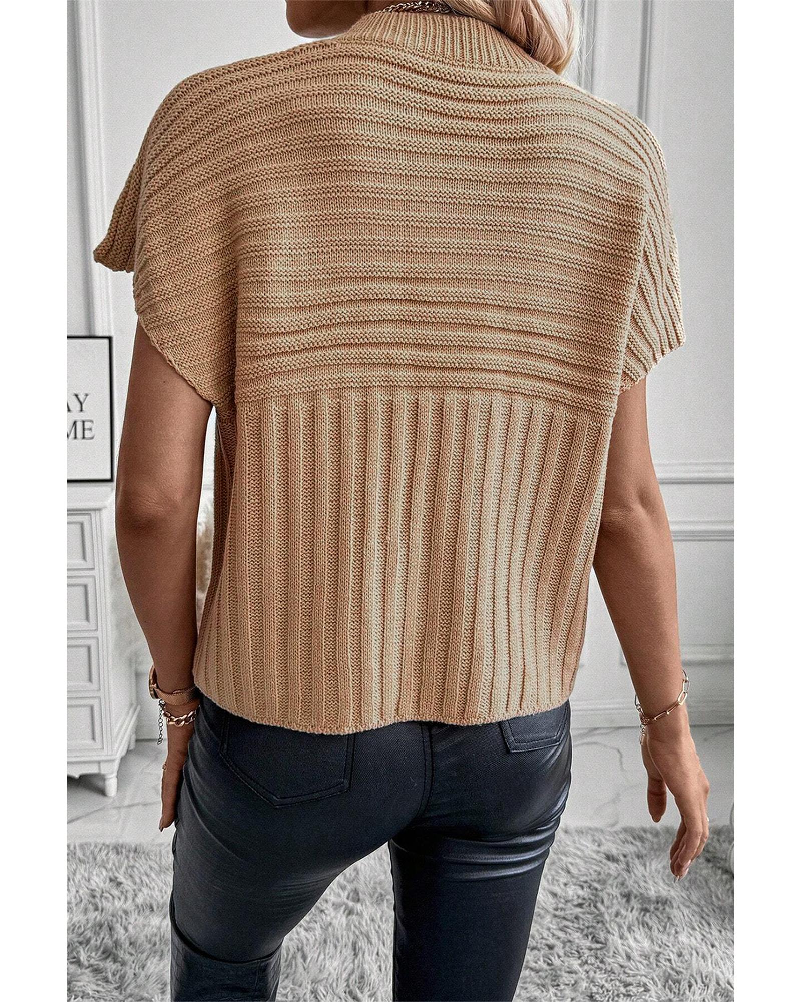 Light French Beige Rib Knitted Wide Sleeve Sweater T Shirt - XL 3