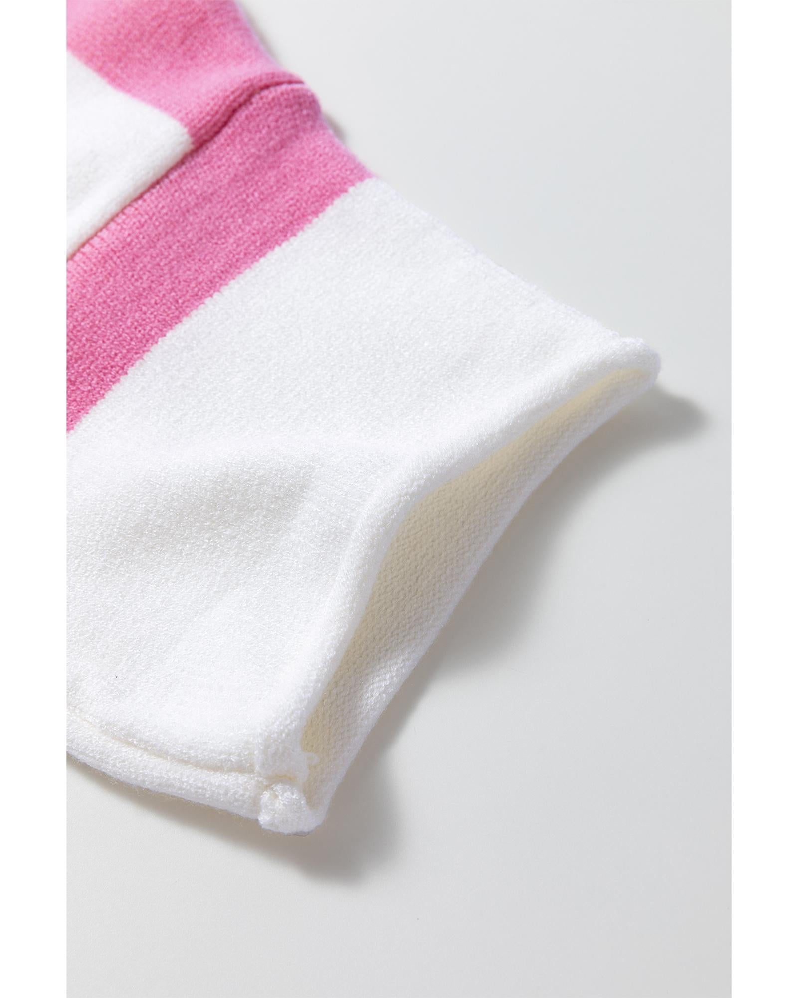 Pink Stripe Dropped Short Sleeve Lightweight Knitted Top - XL 6