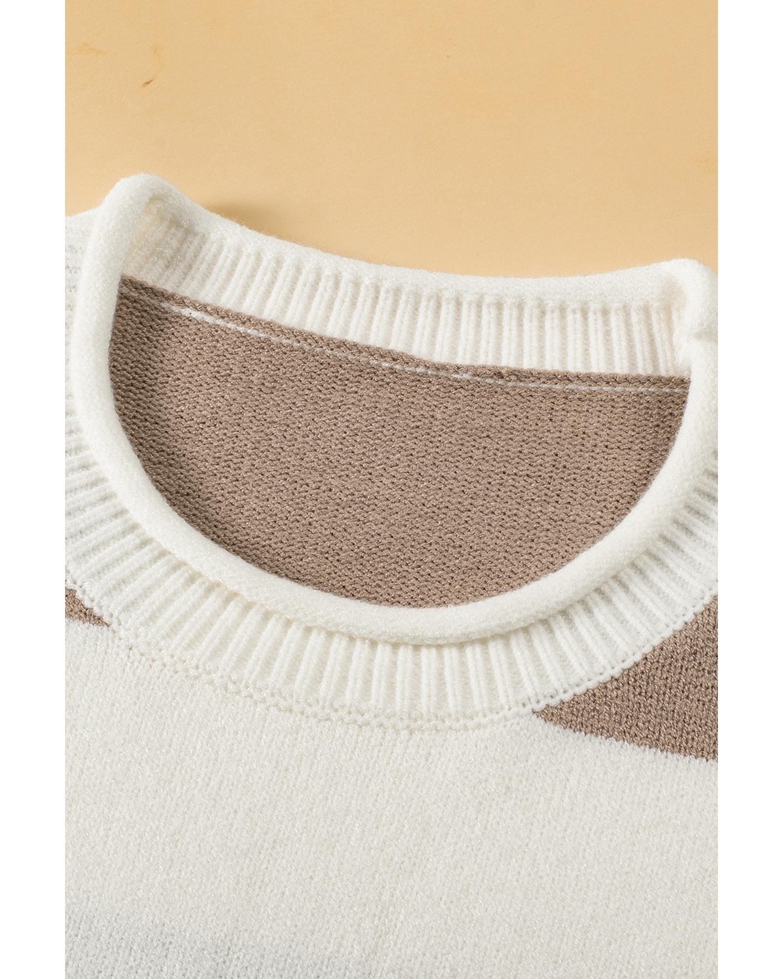 Khaki Stripe Dropped Short Sleeve Lightweight Knitted Top - L 7