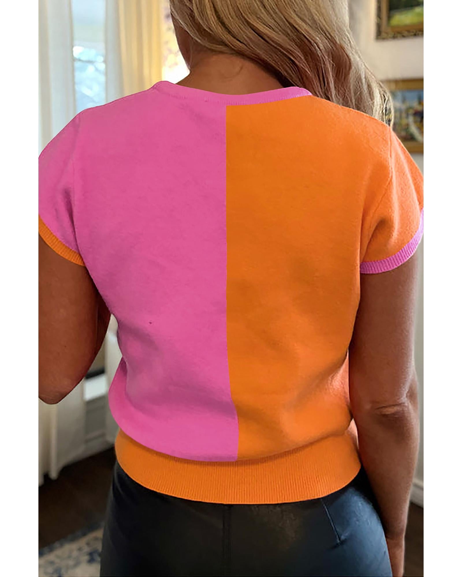 Flamingo 2-tone Color Block Knit Cap Sleeve Sweater Top - L 6