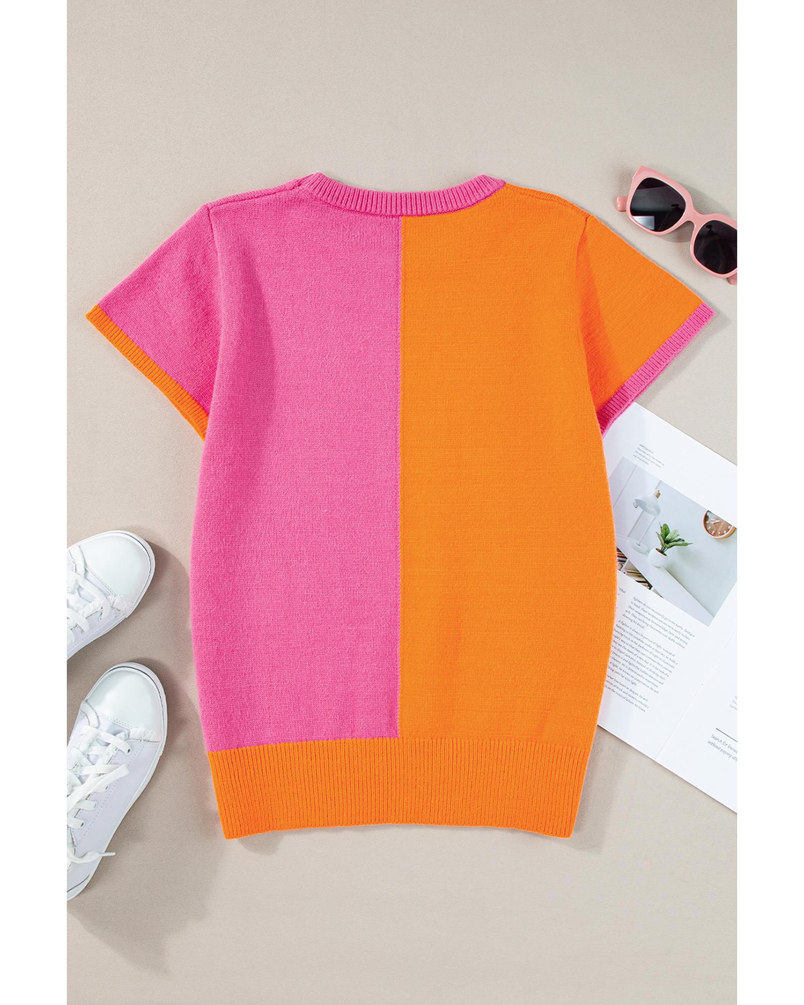 Flamingo 2-tone Color Block Knit Cap Sleeve Sweater Top - L 7