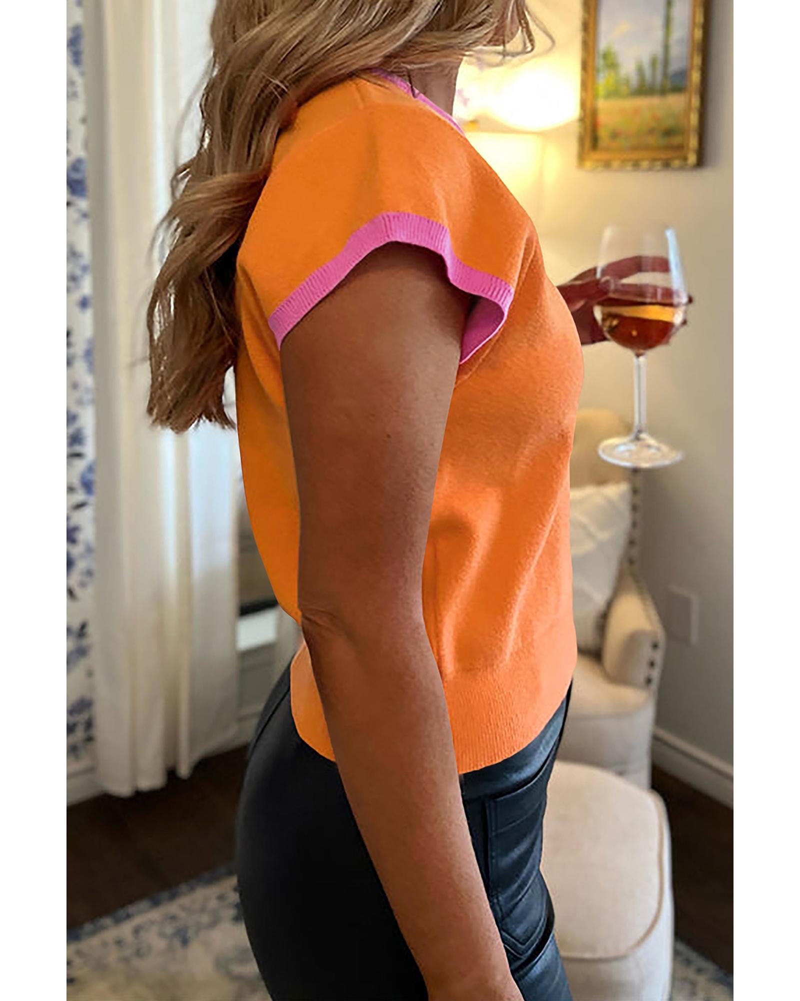 Flamingo 2-tone Color Block Knit Cap Sleeve Sweater Top - M