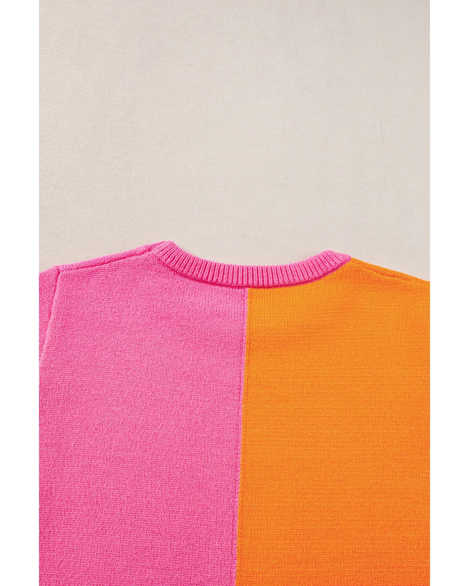 Flamingo 2-tone Color Block Knit Cap Sleeve Sweater Top - M 3