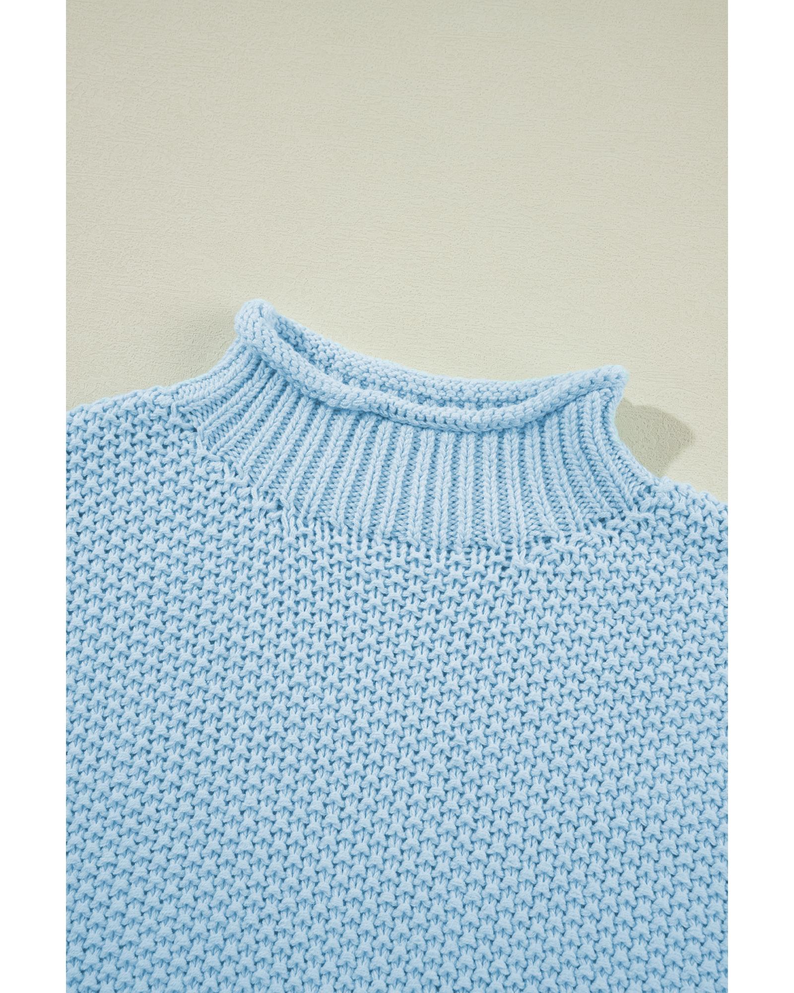 Iceland Blue High Neck Bat Short Sleeve Sweater - L 7