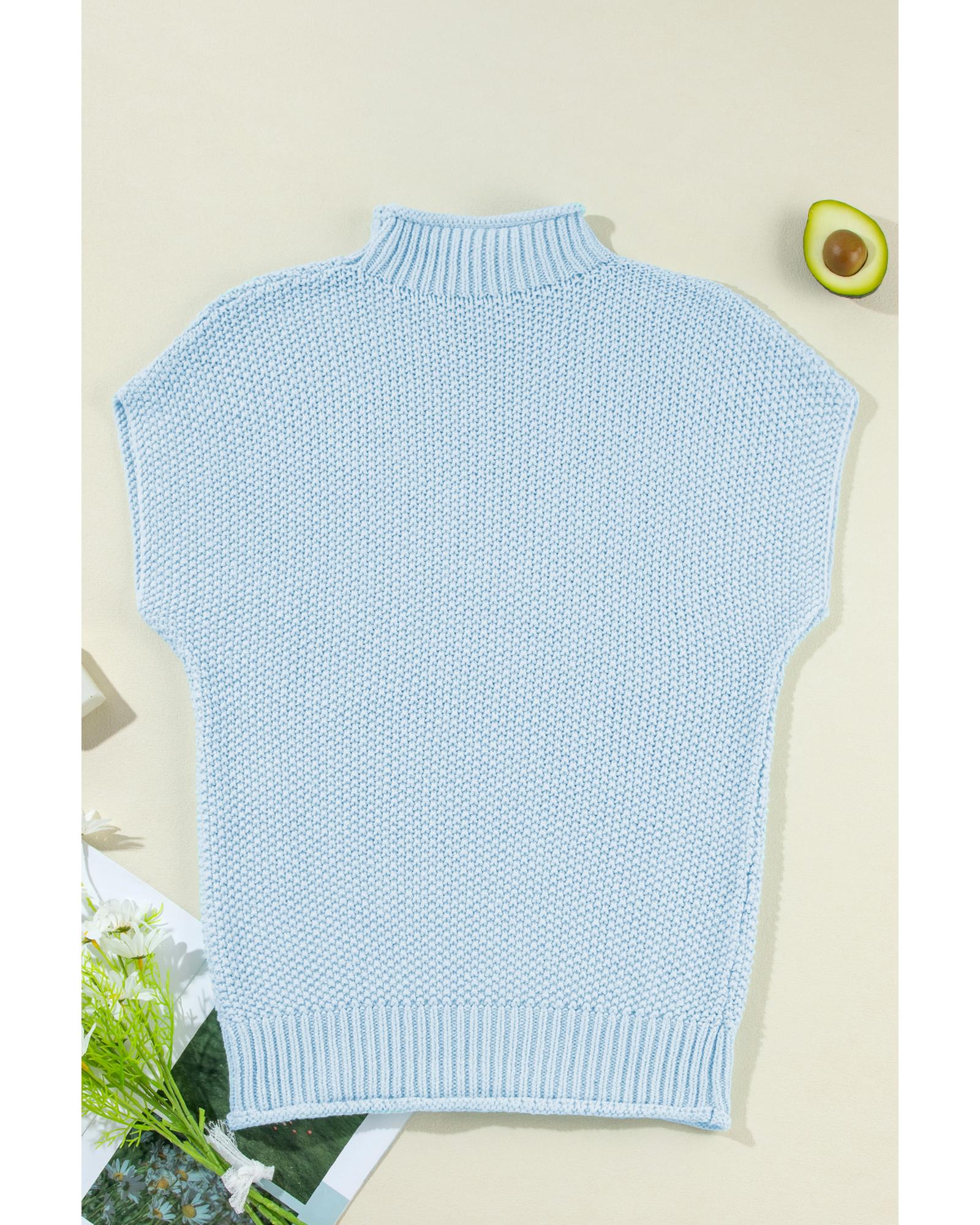 Iceland Blue High Neck Bat Short Sleeve Sweater - L 8