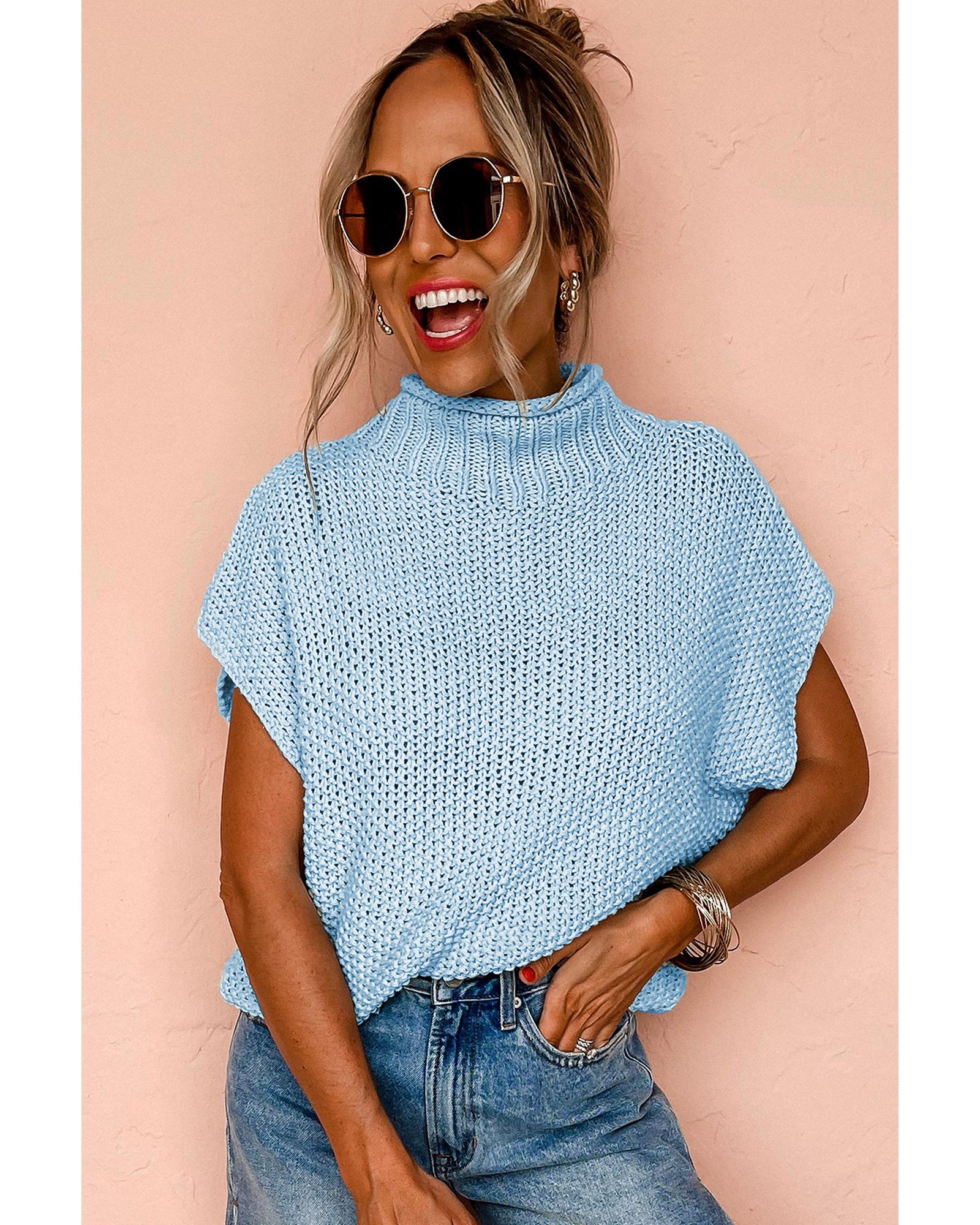 Iceland Blue High Neck Bat Short Sleeve Sweater - XL 6