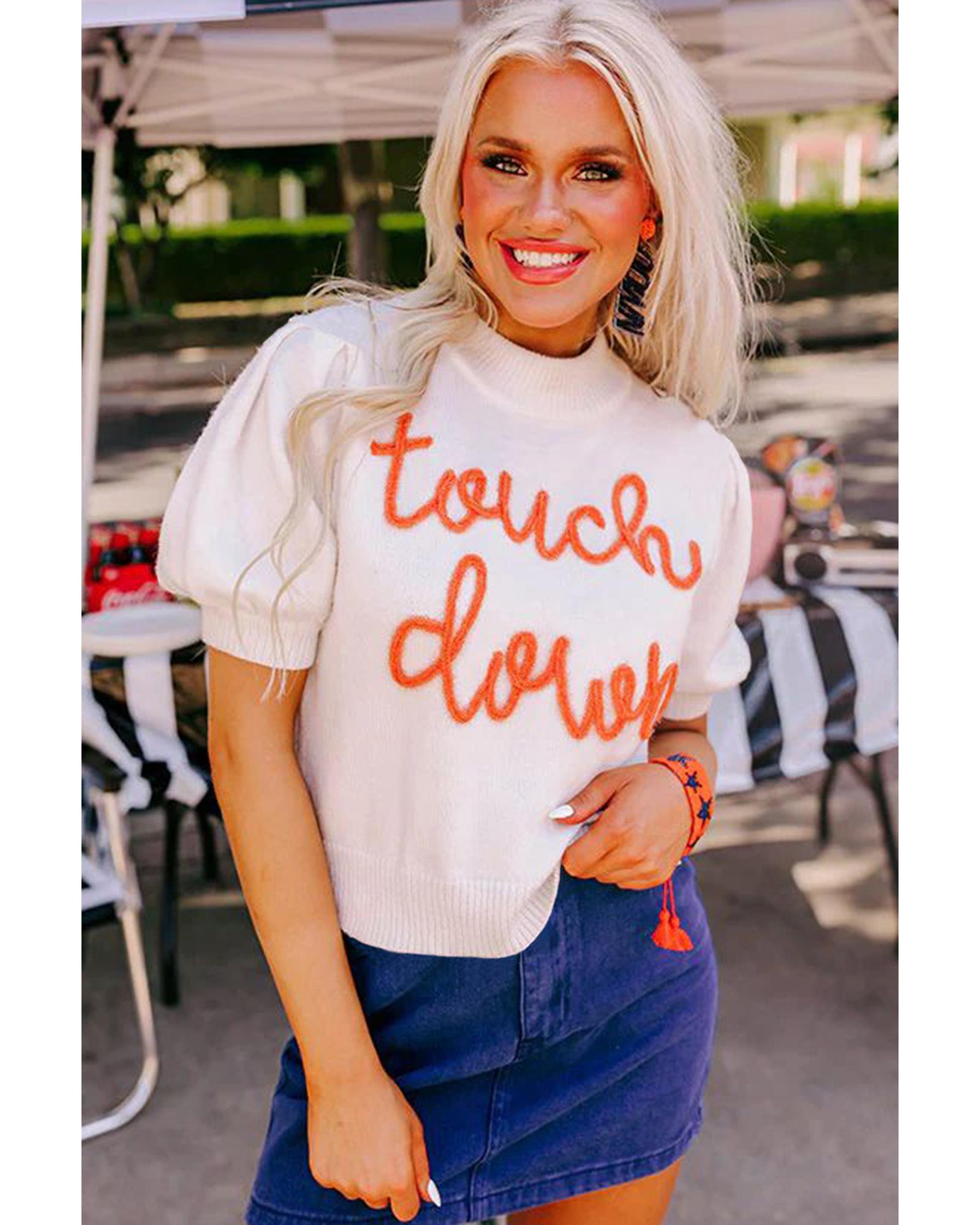 White Touchdown Tinsel Puff Short Sleeve Crew Neck Sweater - XL 6