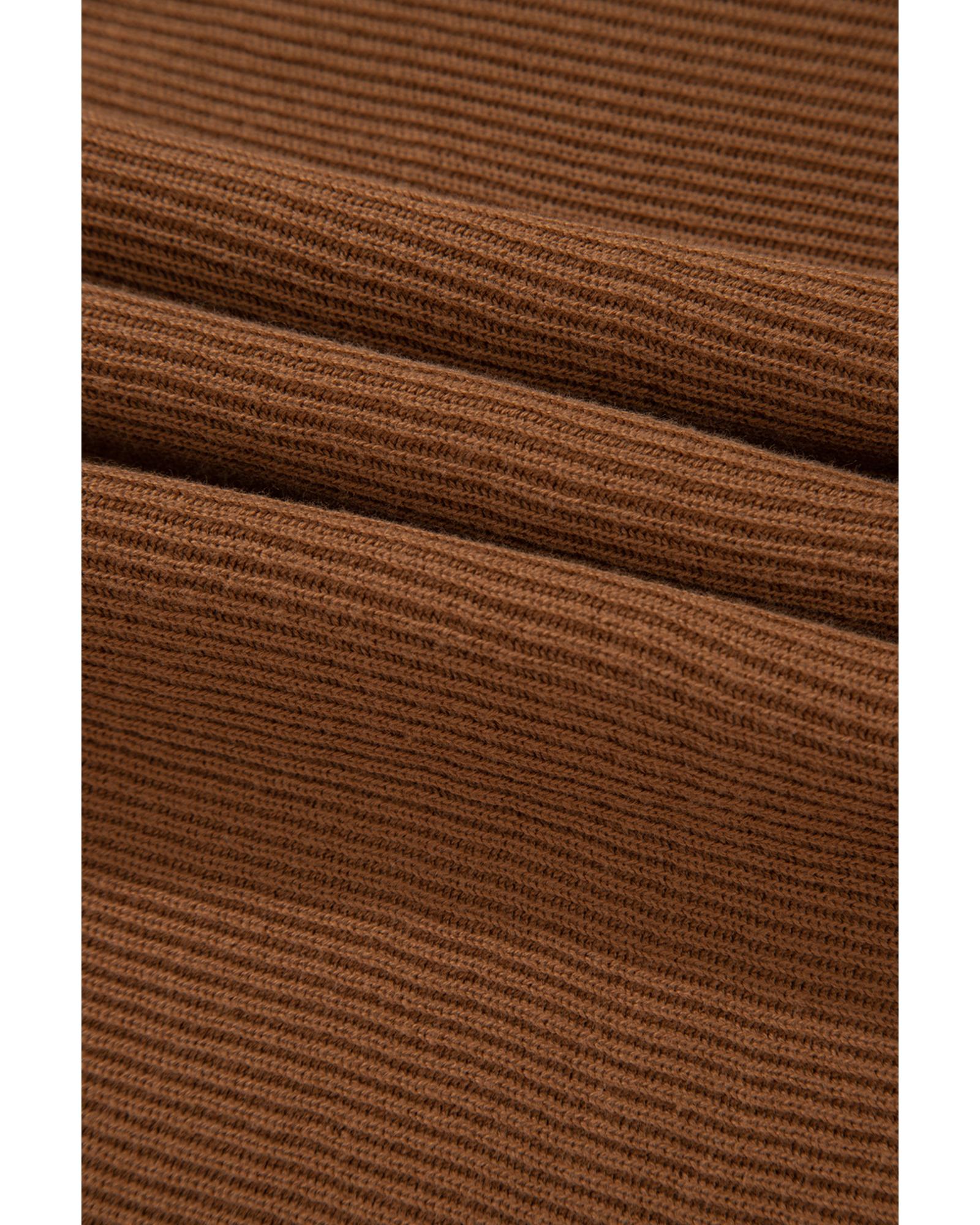 Camel Ribbed Knit Drop Sleeve V Neck Loose Fit Sweater - M 8