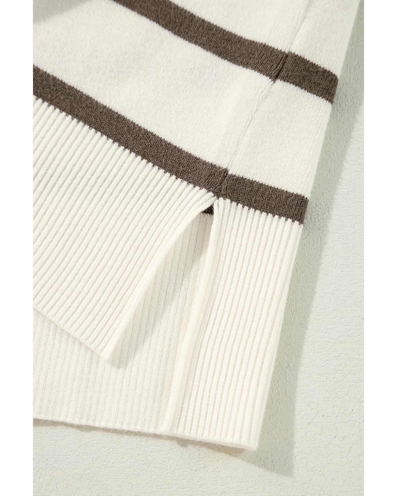 Azura Exchange Brown Stripe Side Slits Crewneck Short Sleeve Sweater Tee - L 4
