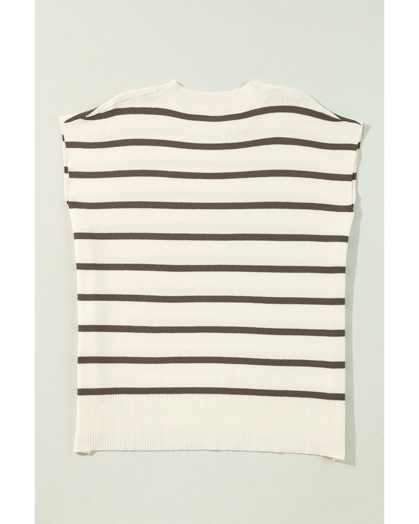 Azura Exchange Brown Stripe Side Slits Crewneck Short Sleeve Sweater Tee - L 5