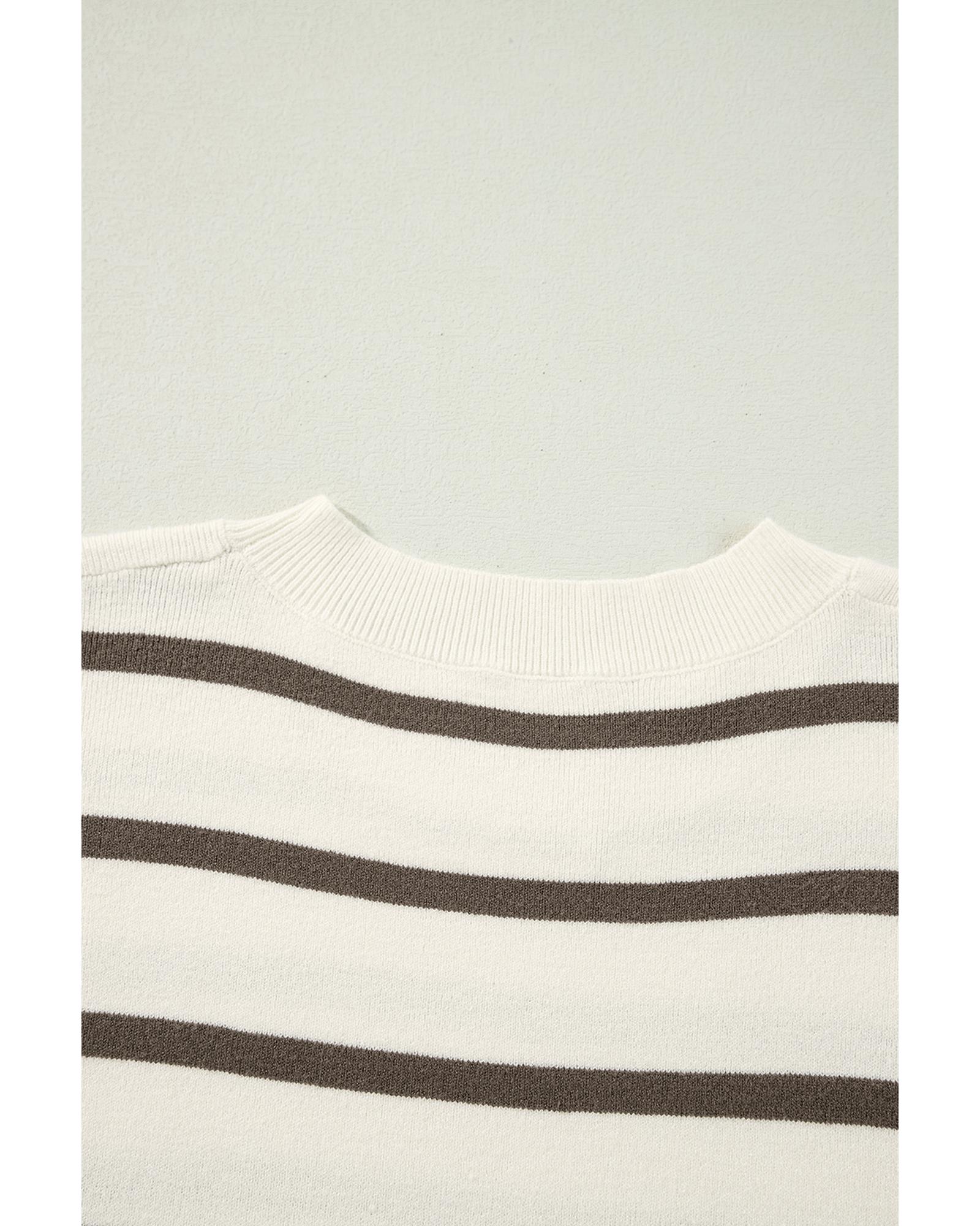 Azura Exchange Brown Stripe Side Slits Crewneck Short Sleeve Sweater Tee - L 7
